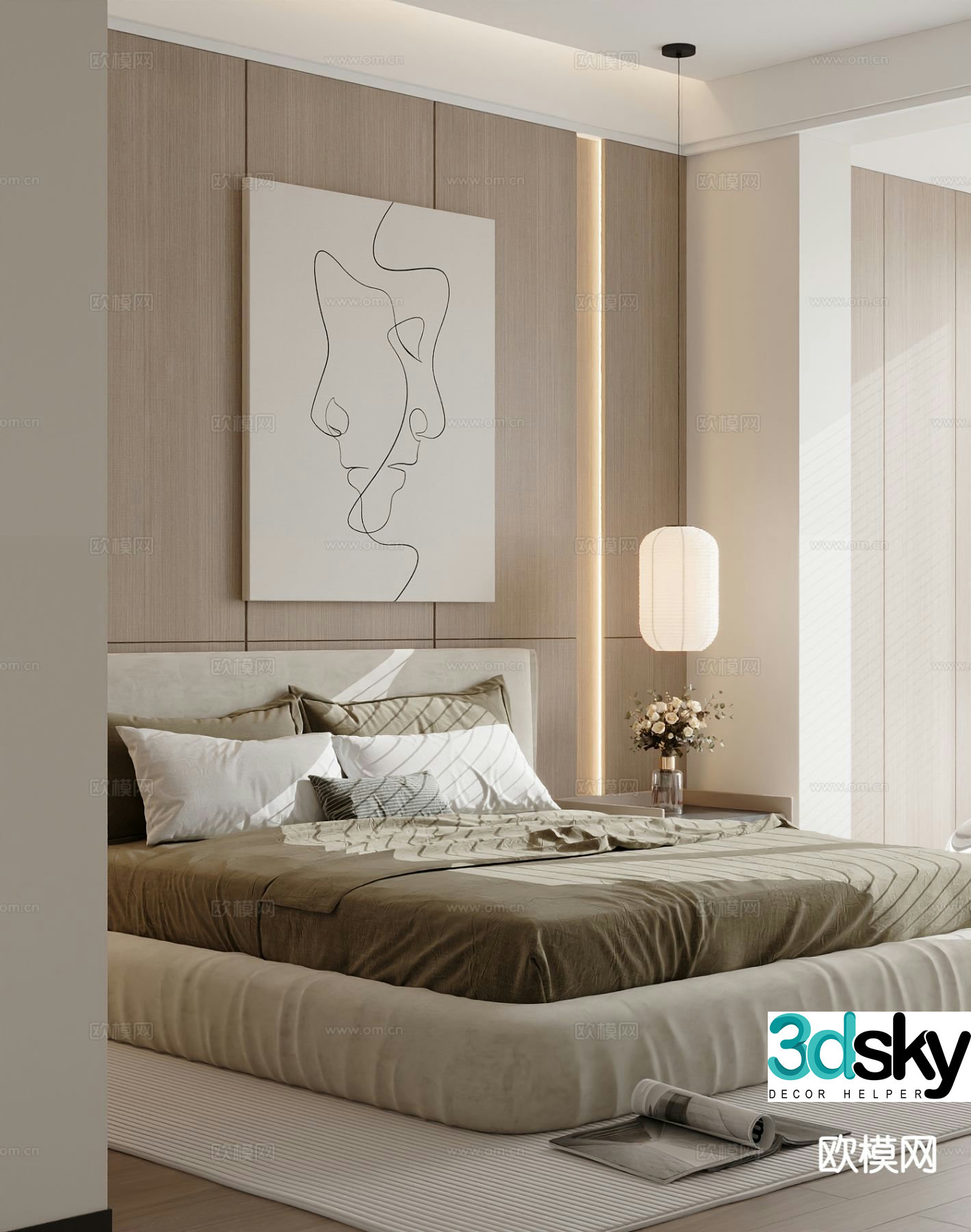 Modern double bed 3d model