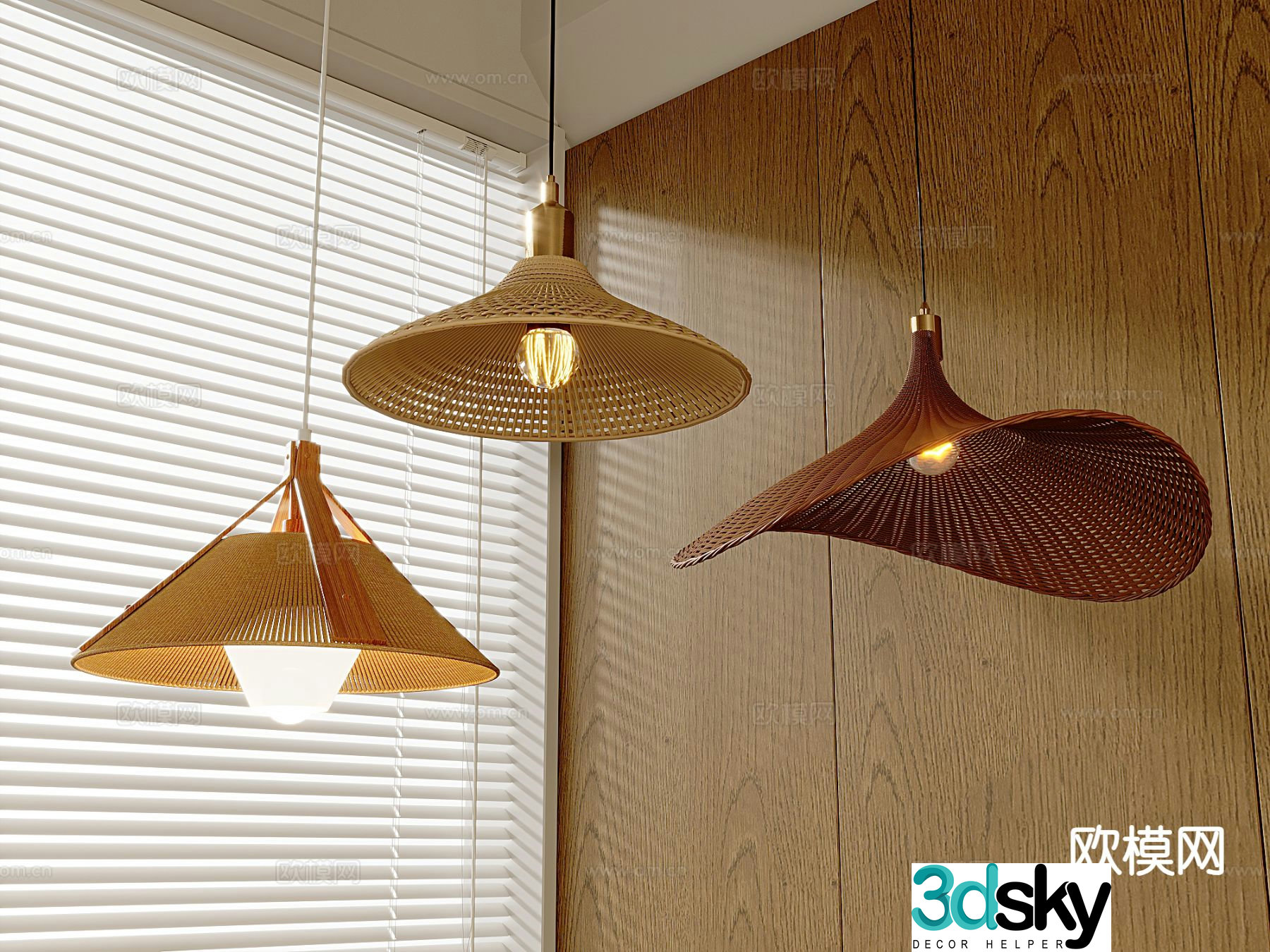 Wabi-sabi rattan chandelier 3d model