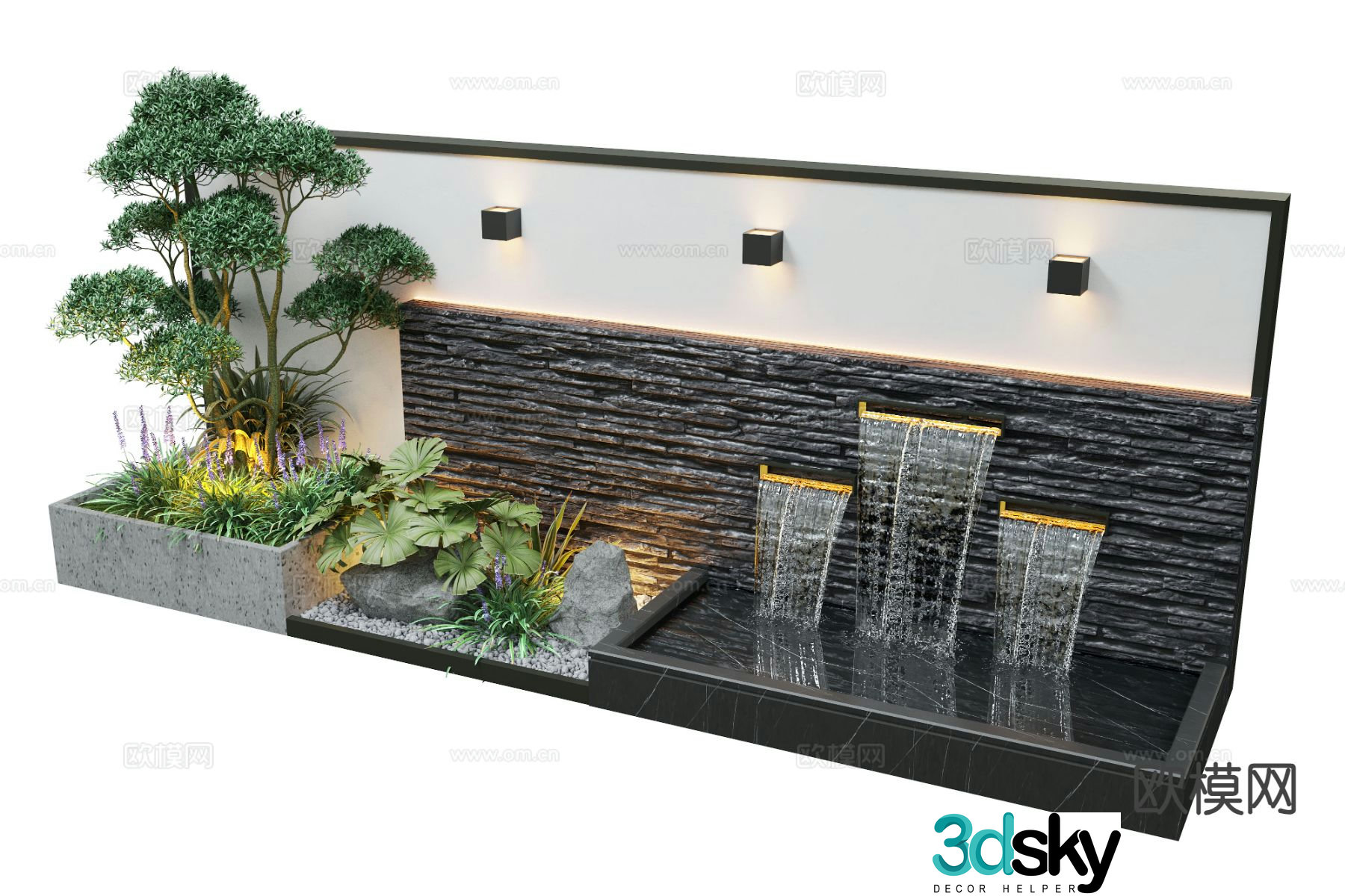 Modern water feature wall flowing water feature wall 3d model