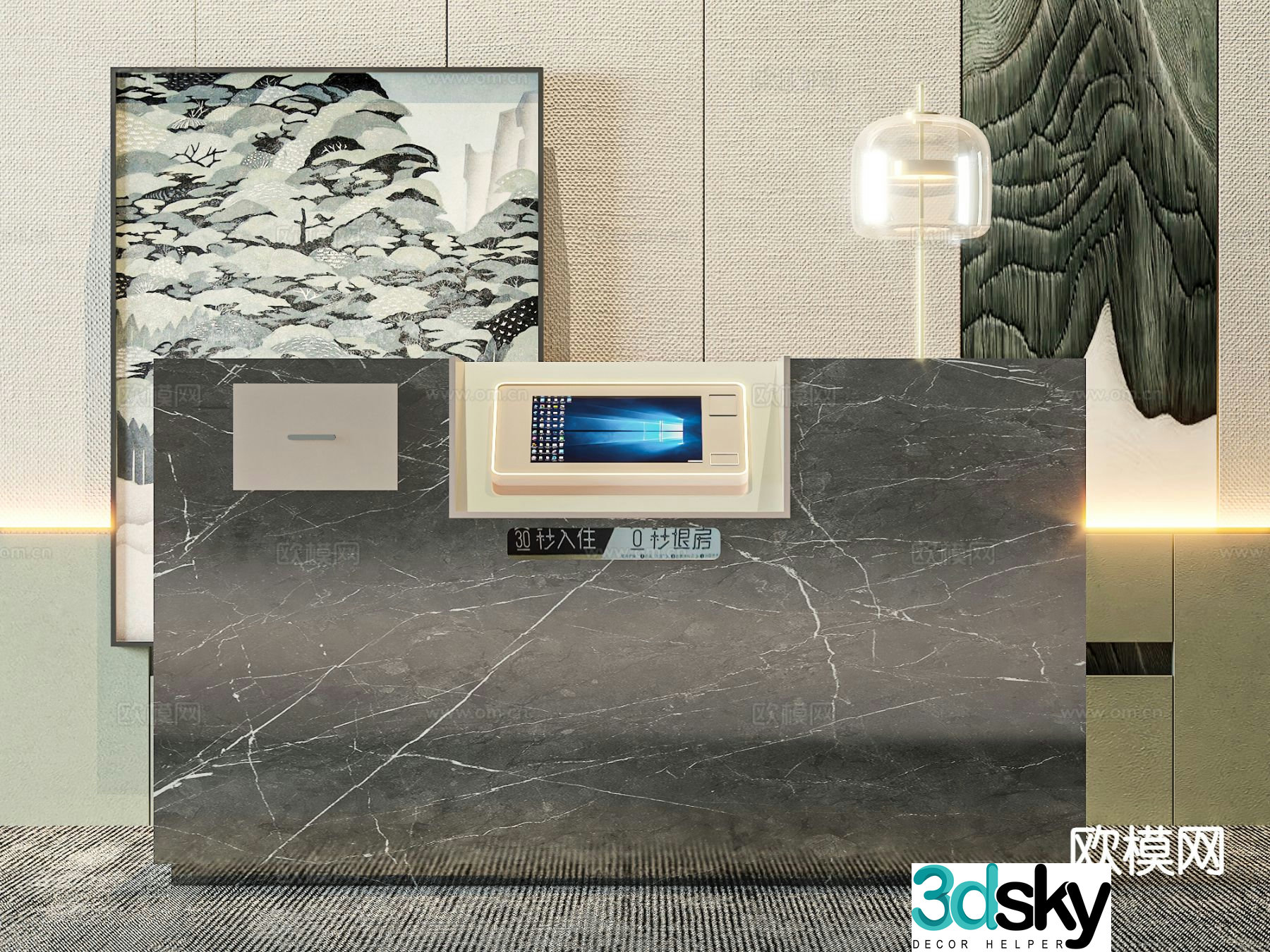 hotel front desk reception desk 3d model