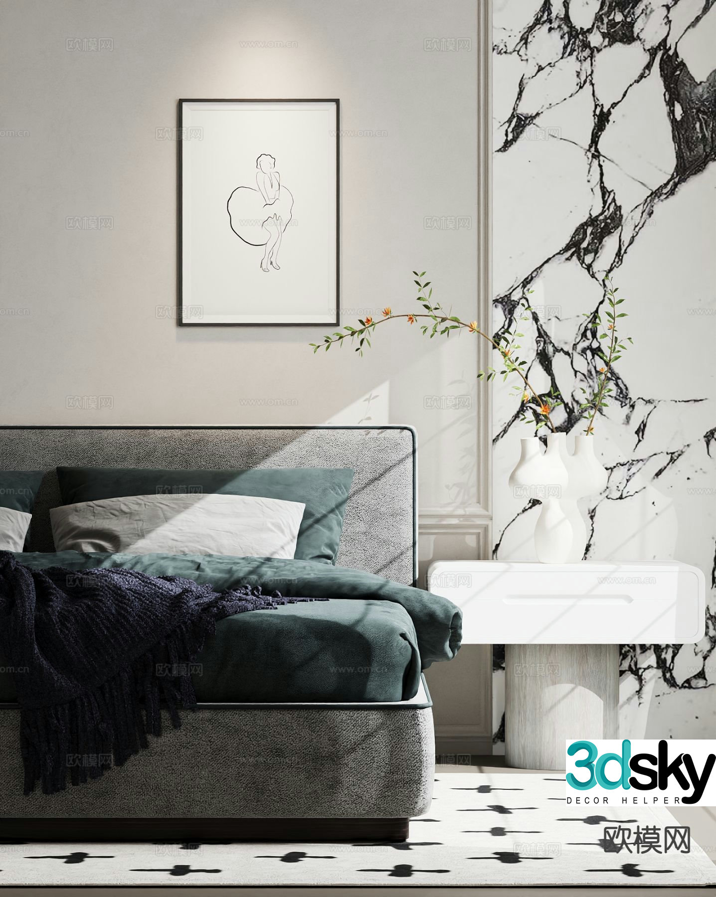 Modern double bed 3d model