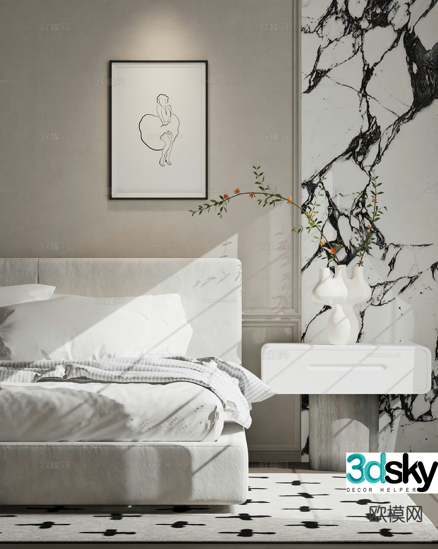 Modern double bed 3d model