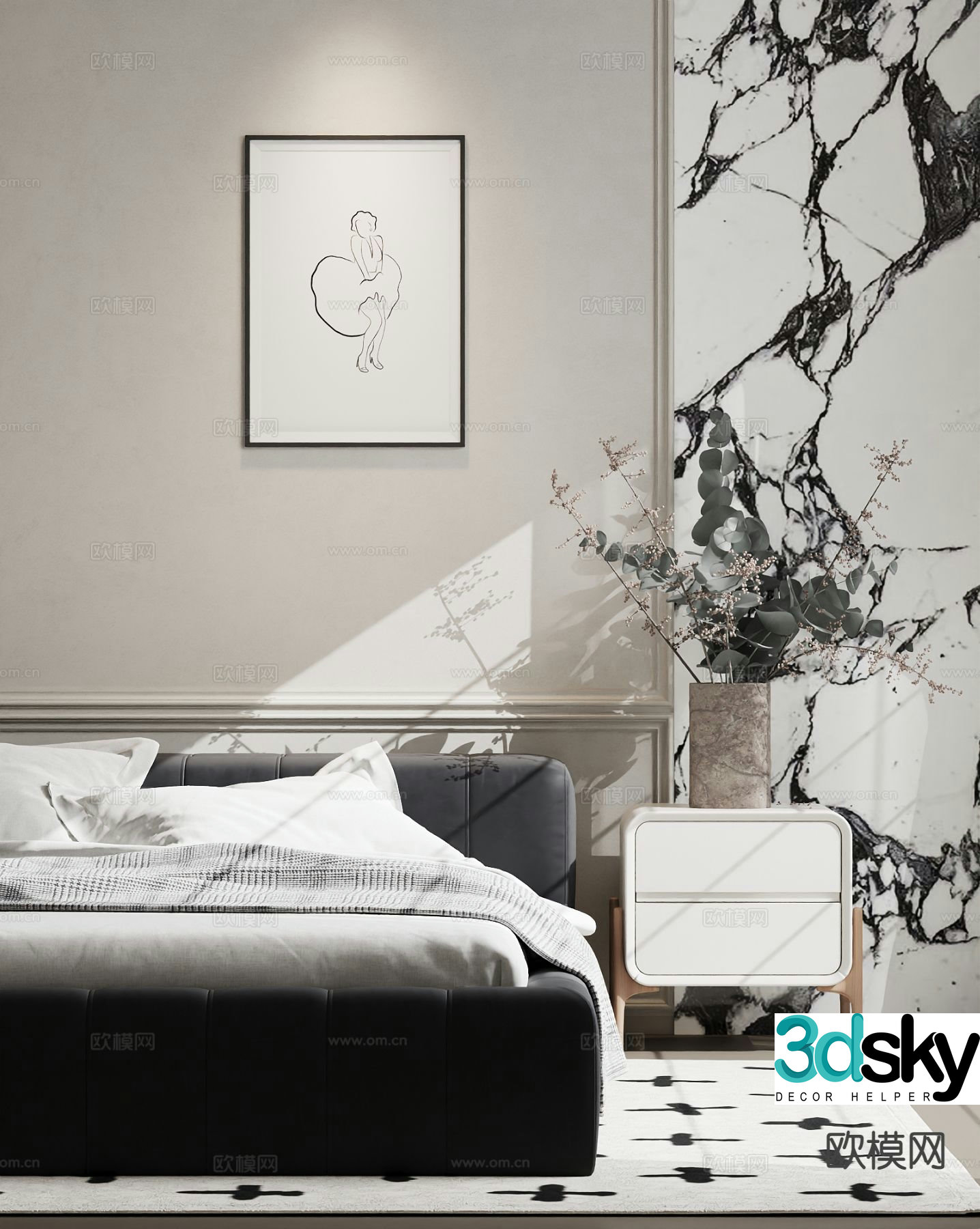 Modern double bed 3d model