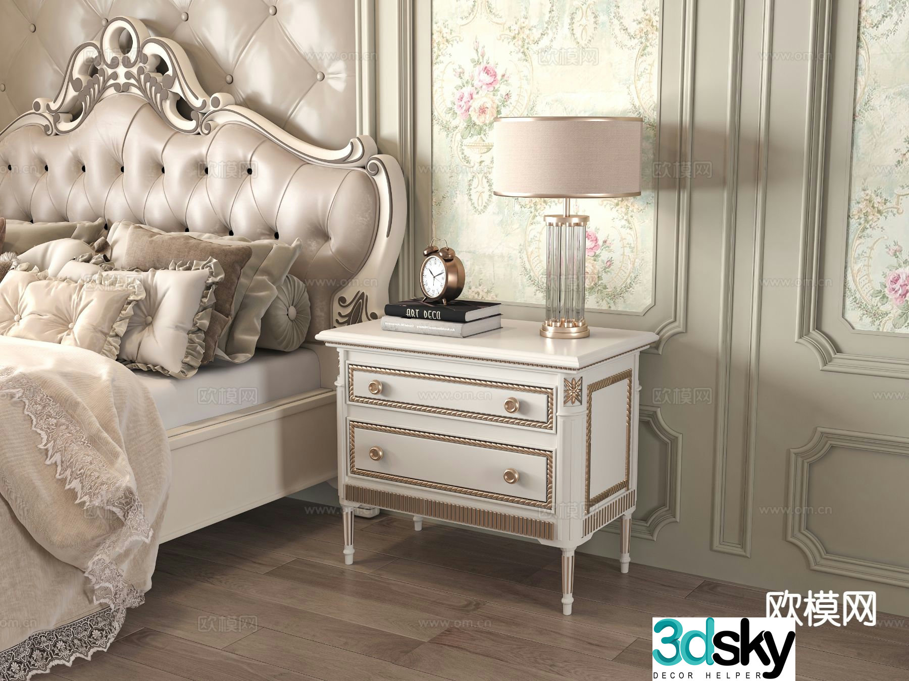 European style bedside table 3d model