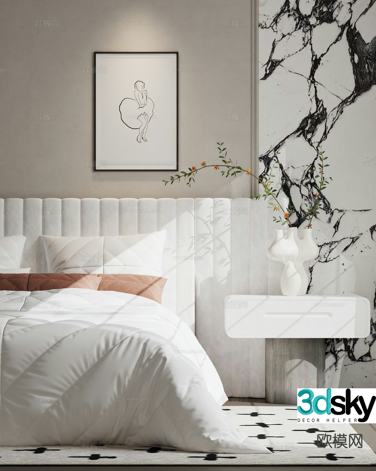Modern double bed 3d model