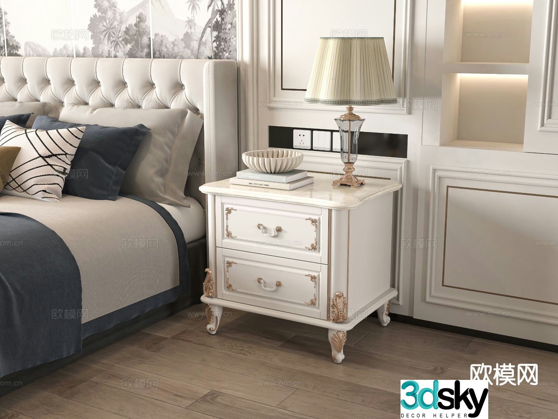 European style bedside table 3d model