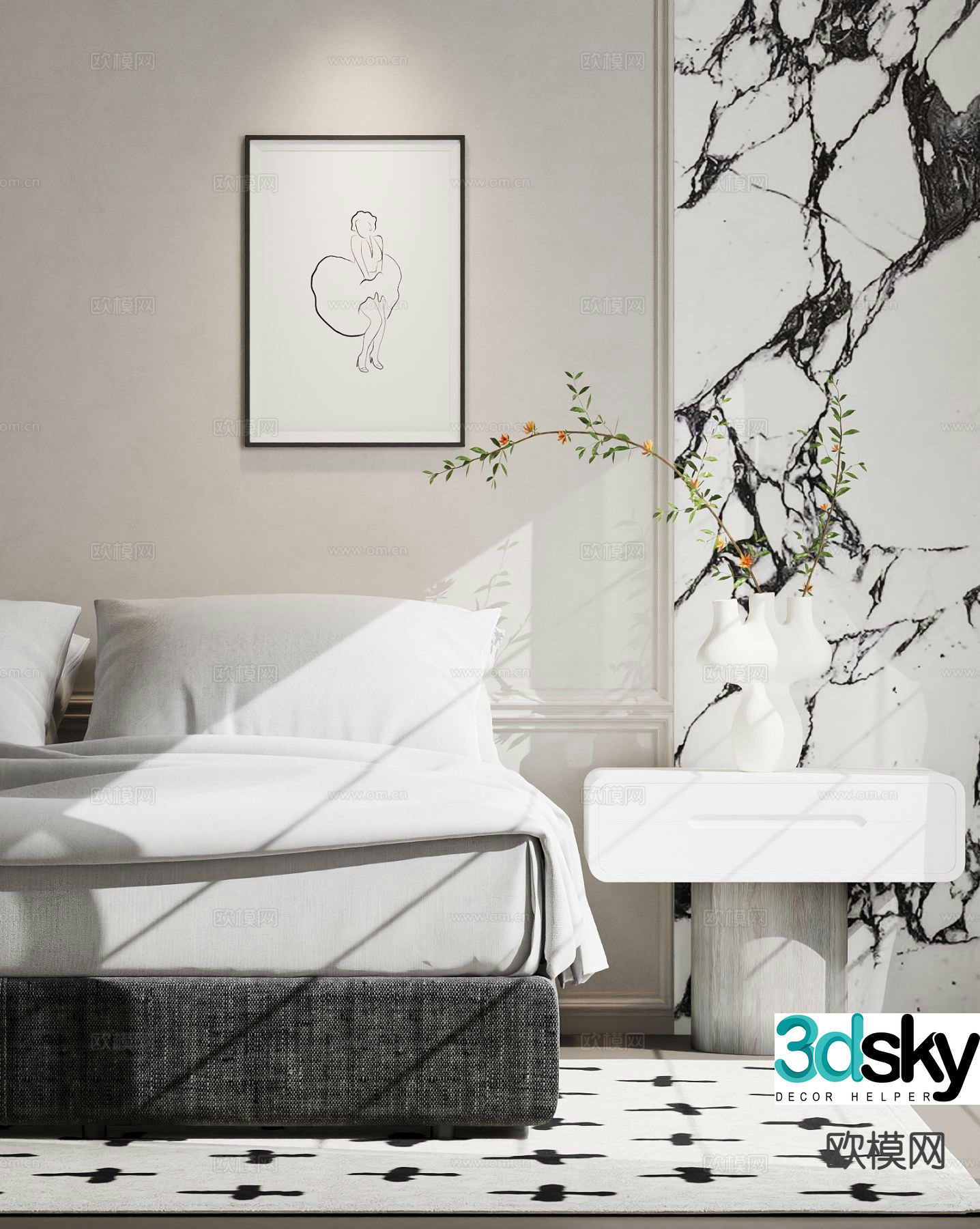 Modern double bed 3d model