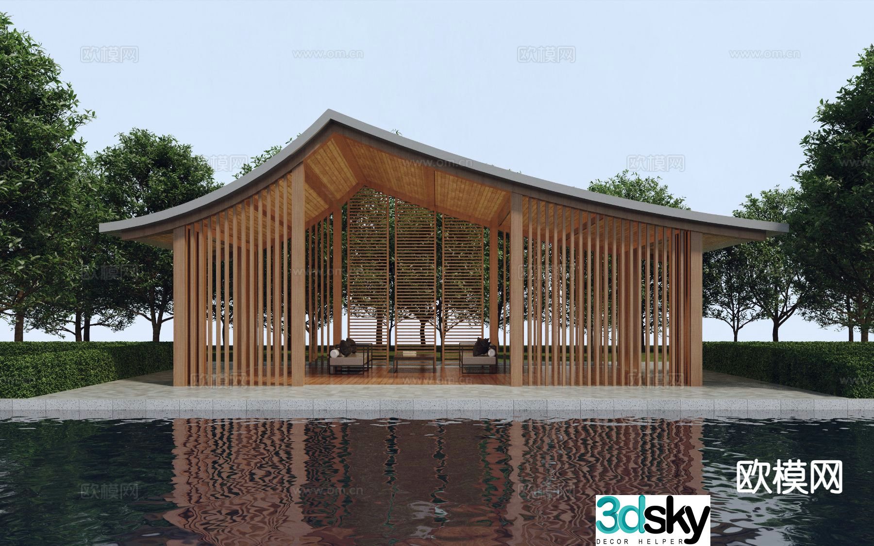 New Chinese style landscape pavilion gallery leisure pavilion 3D model
