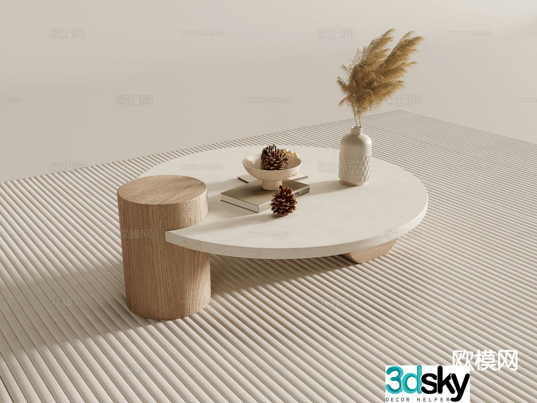 Creamy style coffee table round coffee table 3d model