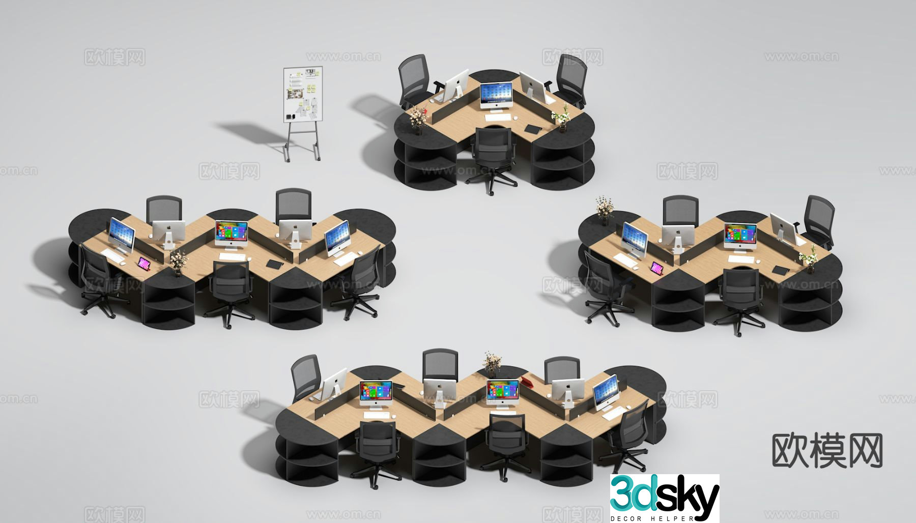 Office desk and chair position work station card position 3d model