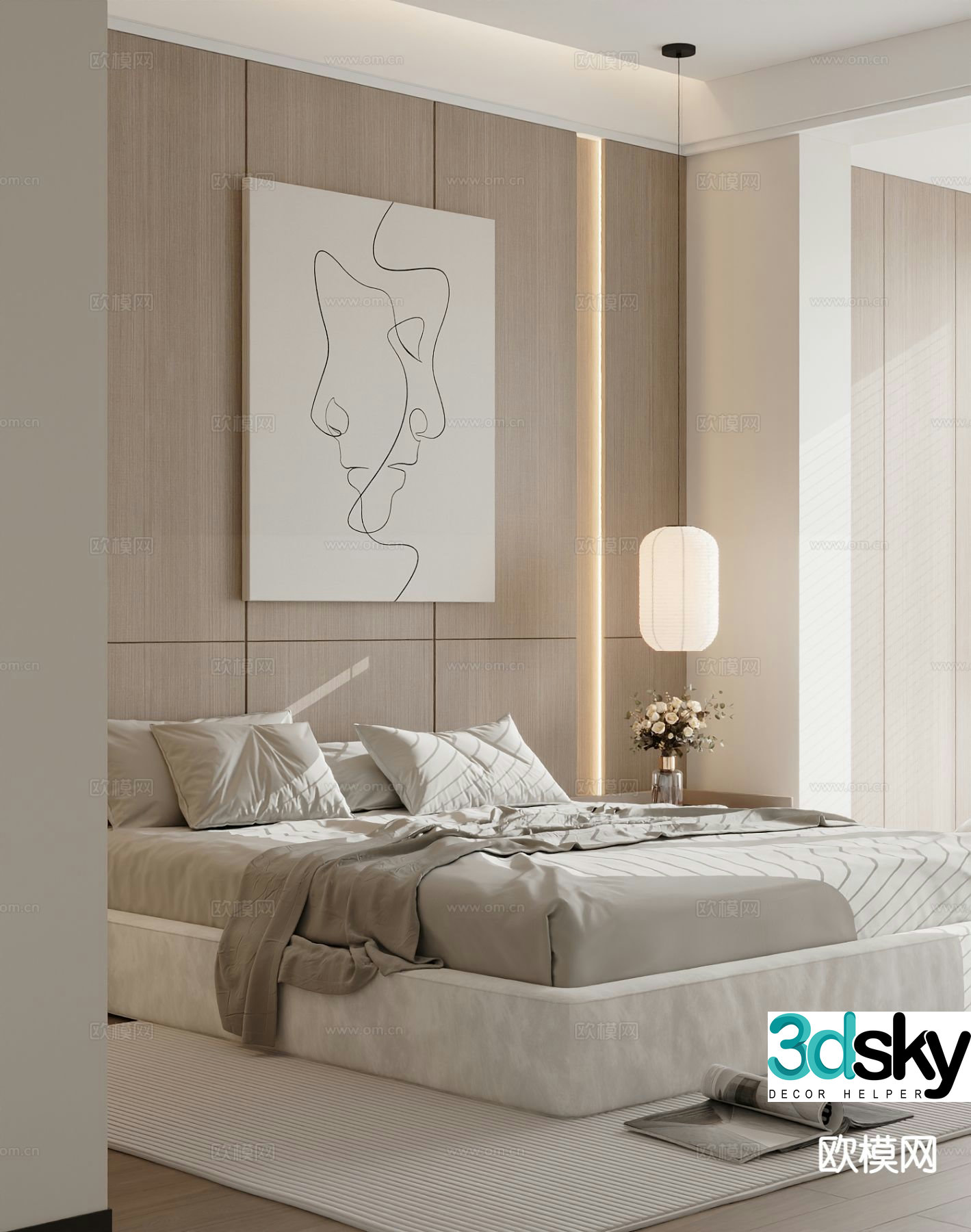 Modern double bed 3d model