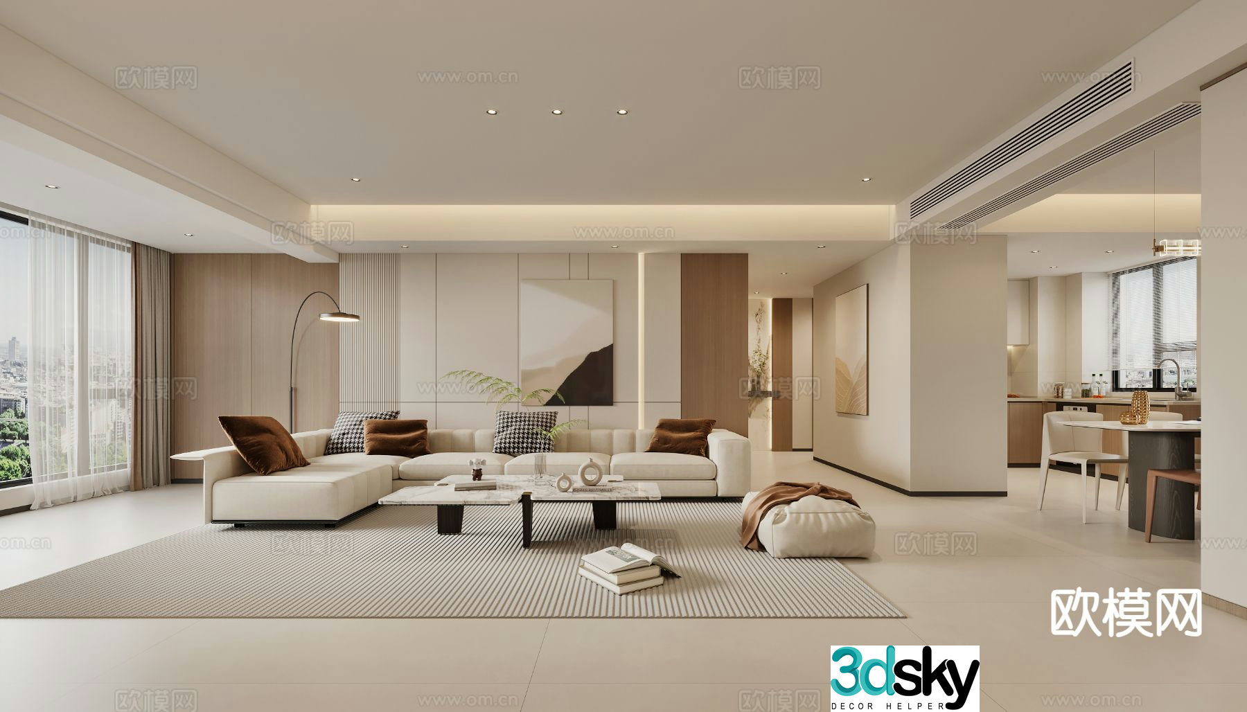 Modern living and dining room 3d model