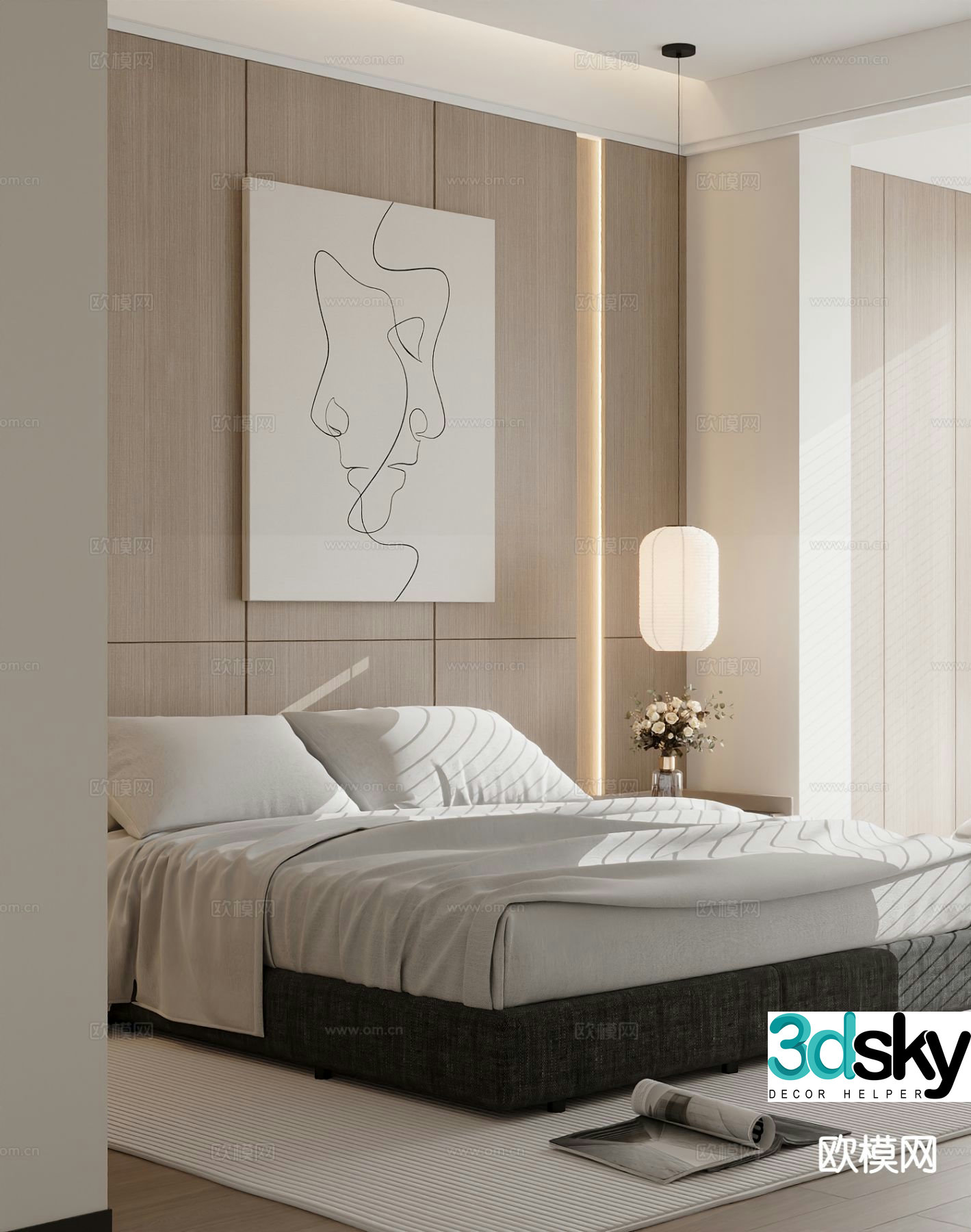 Modern double bed 3d model