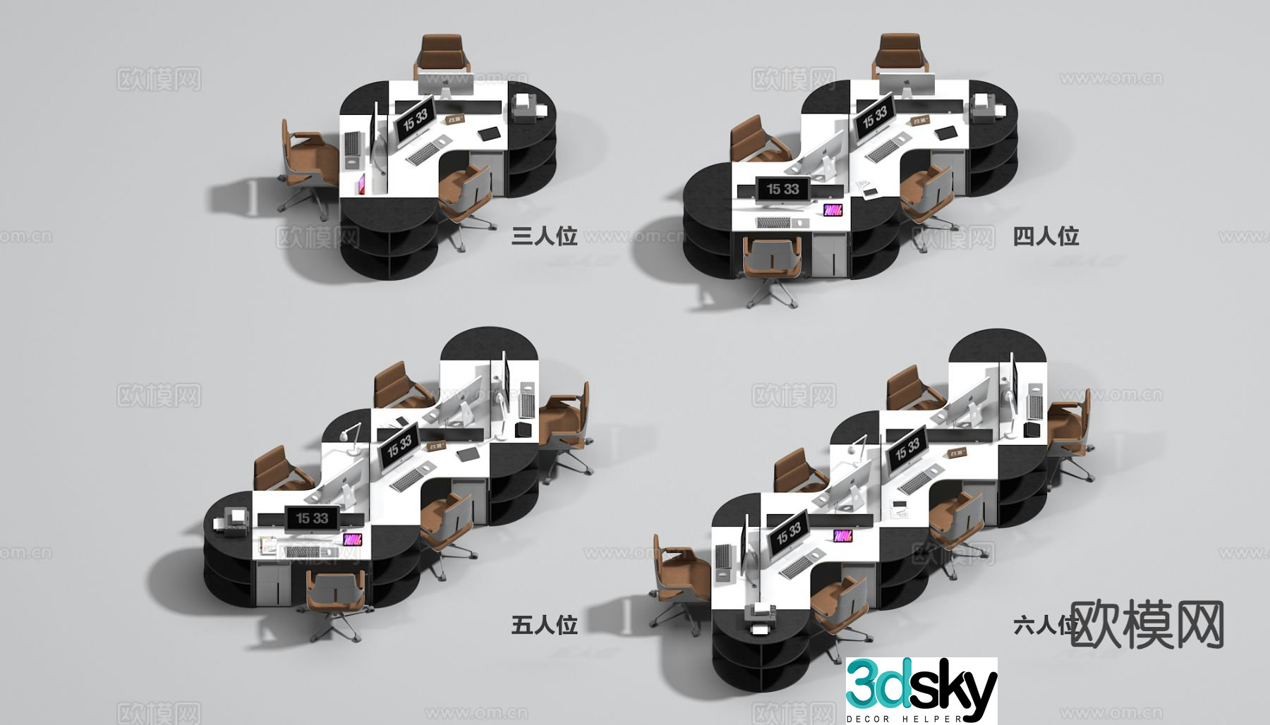 Office desk and chair position work station card position 3d model