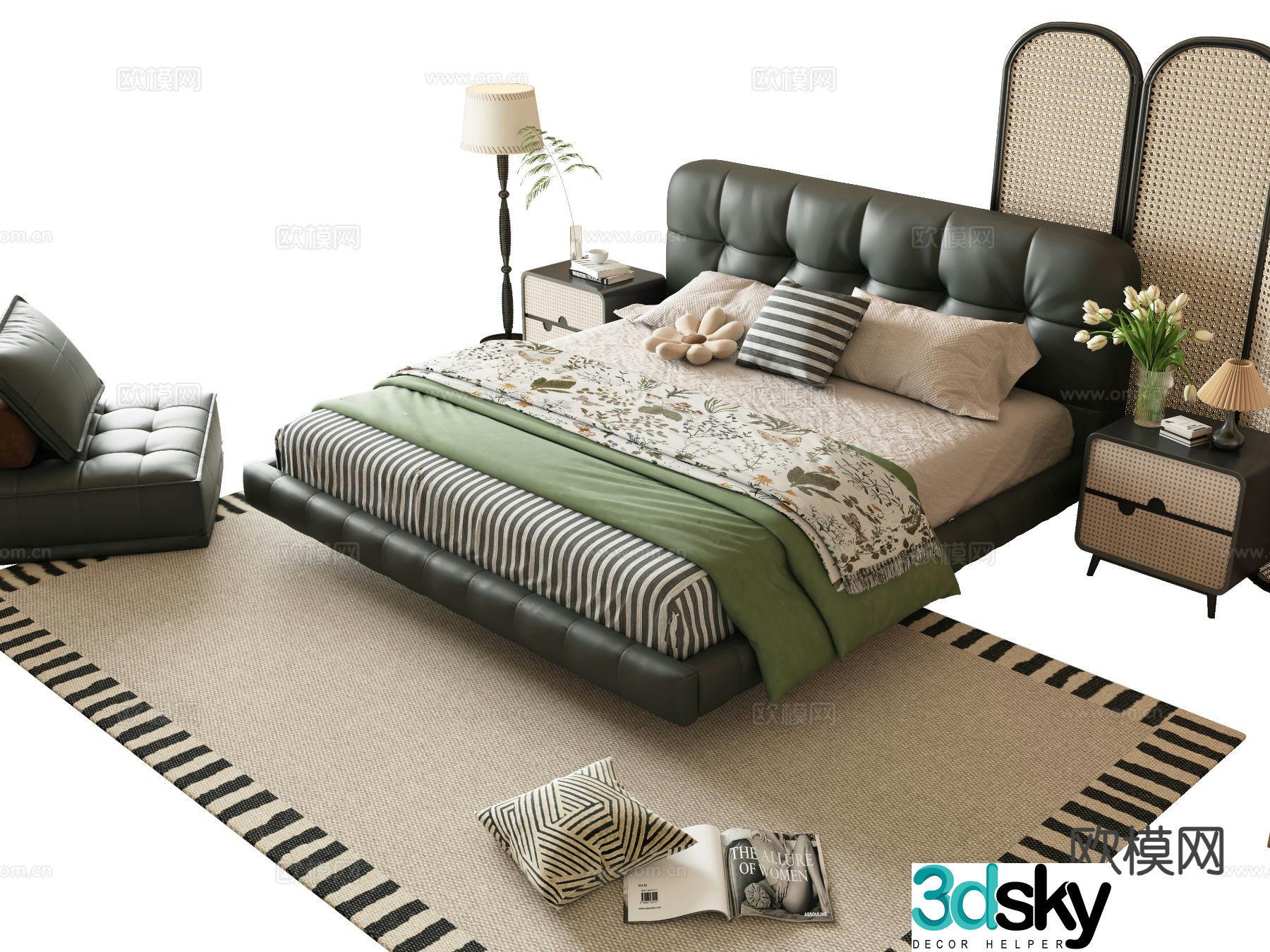 Medieval style double bed 3d model