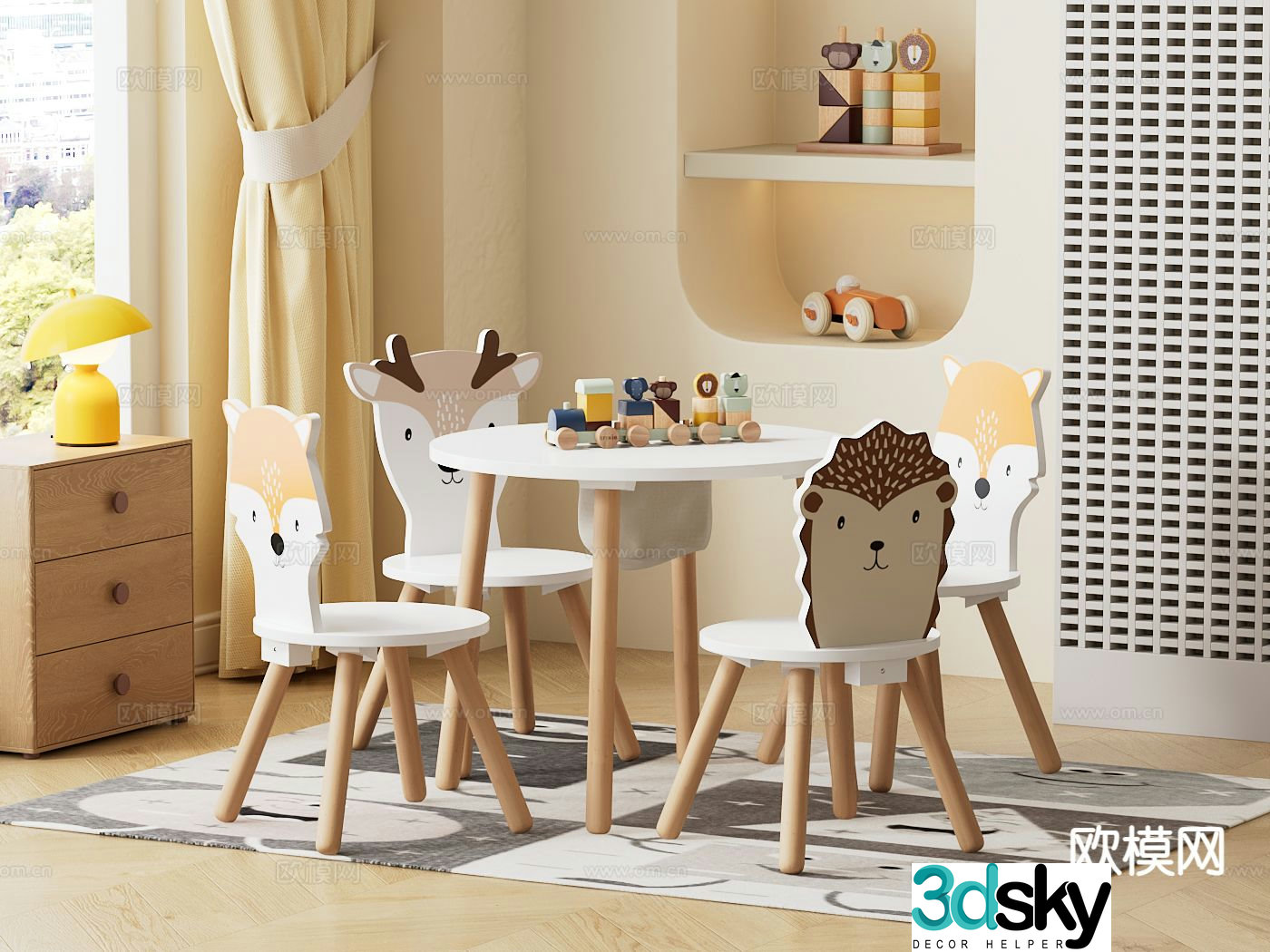 Modern children’s table and chairs play table 3d model