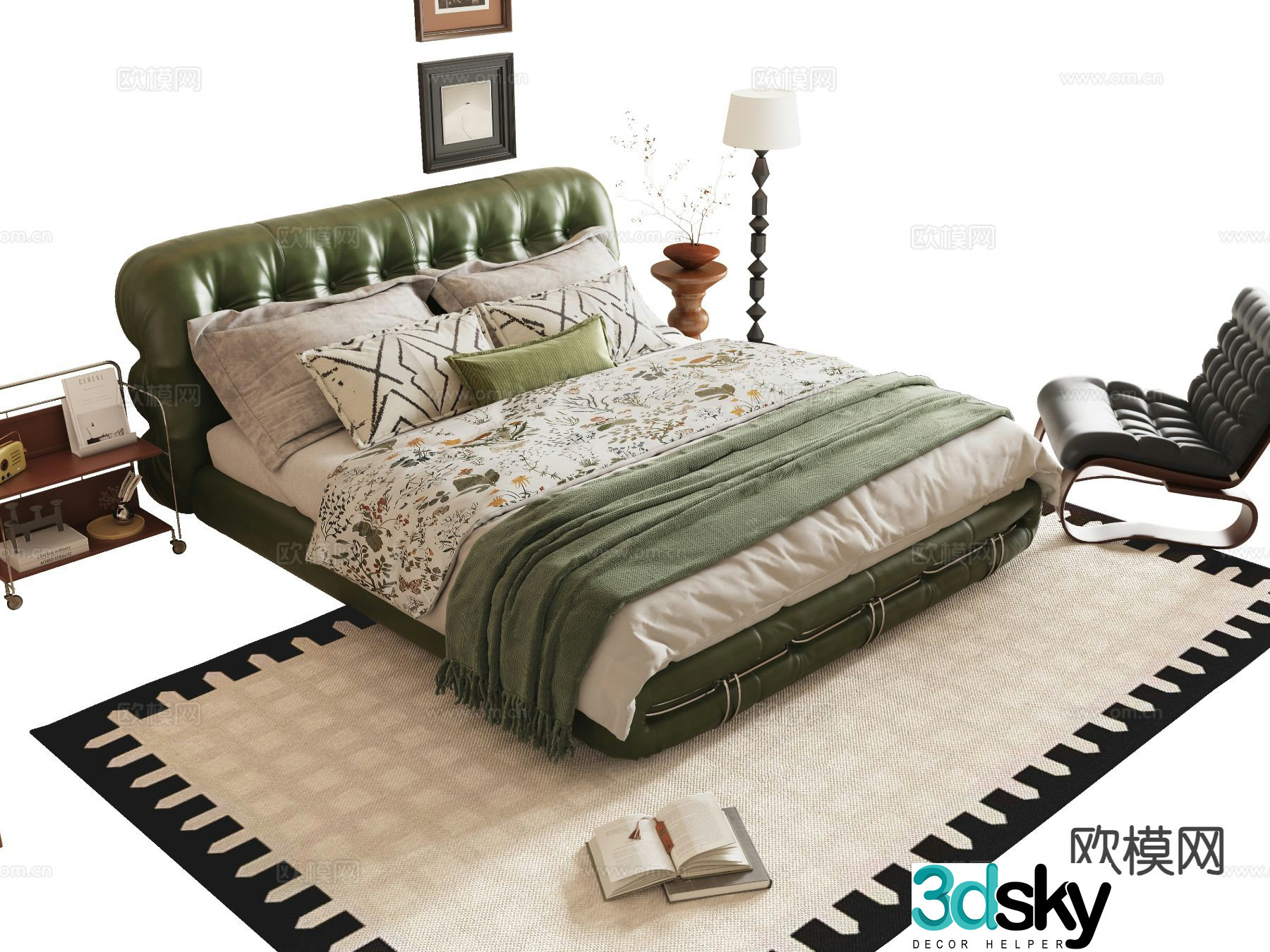 Medieval style double bed 3d model
