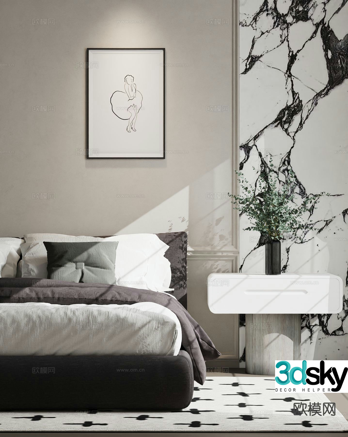 Modern double bed 3d model