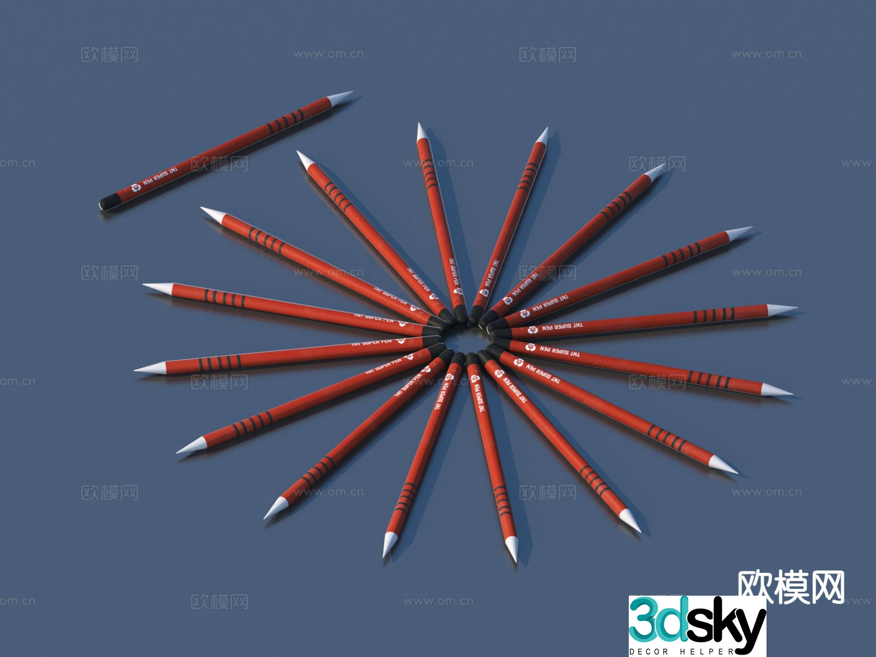 Pencil colored pen painting pen 3d model