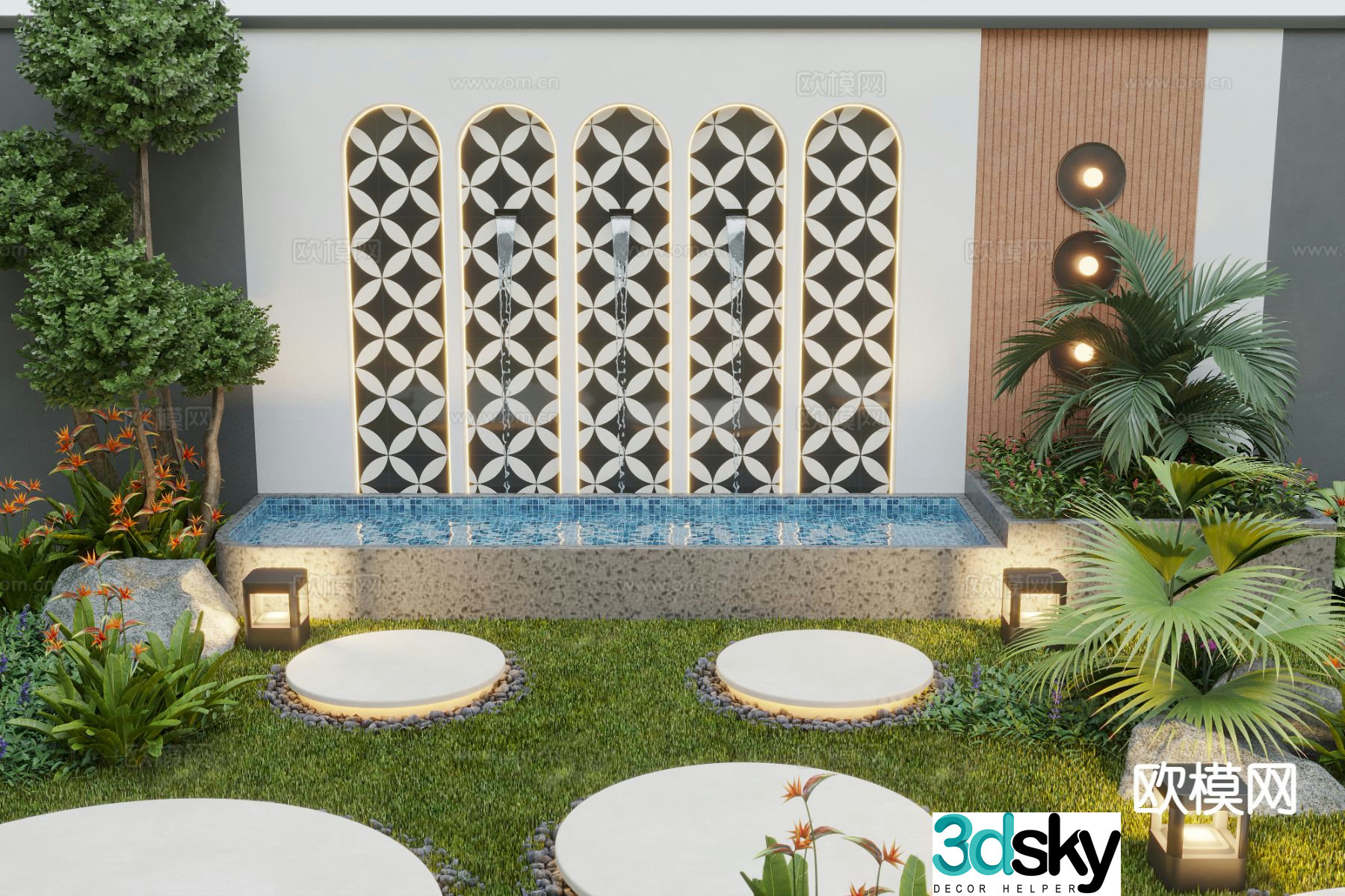 Modern landscape wall water feature wall 3d model