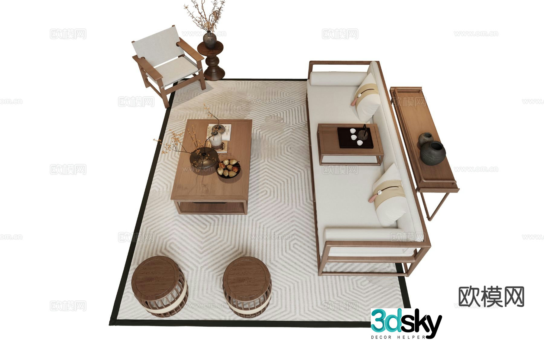 New Chinese style modular sofa 3d model