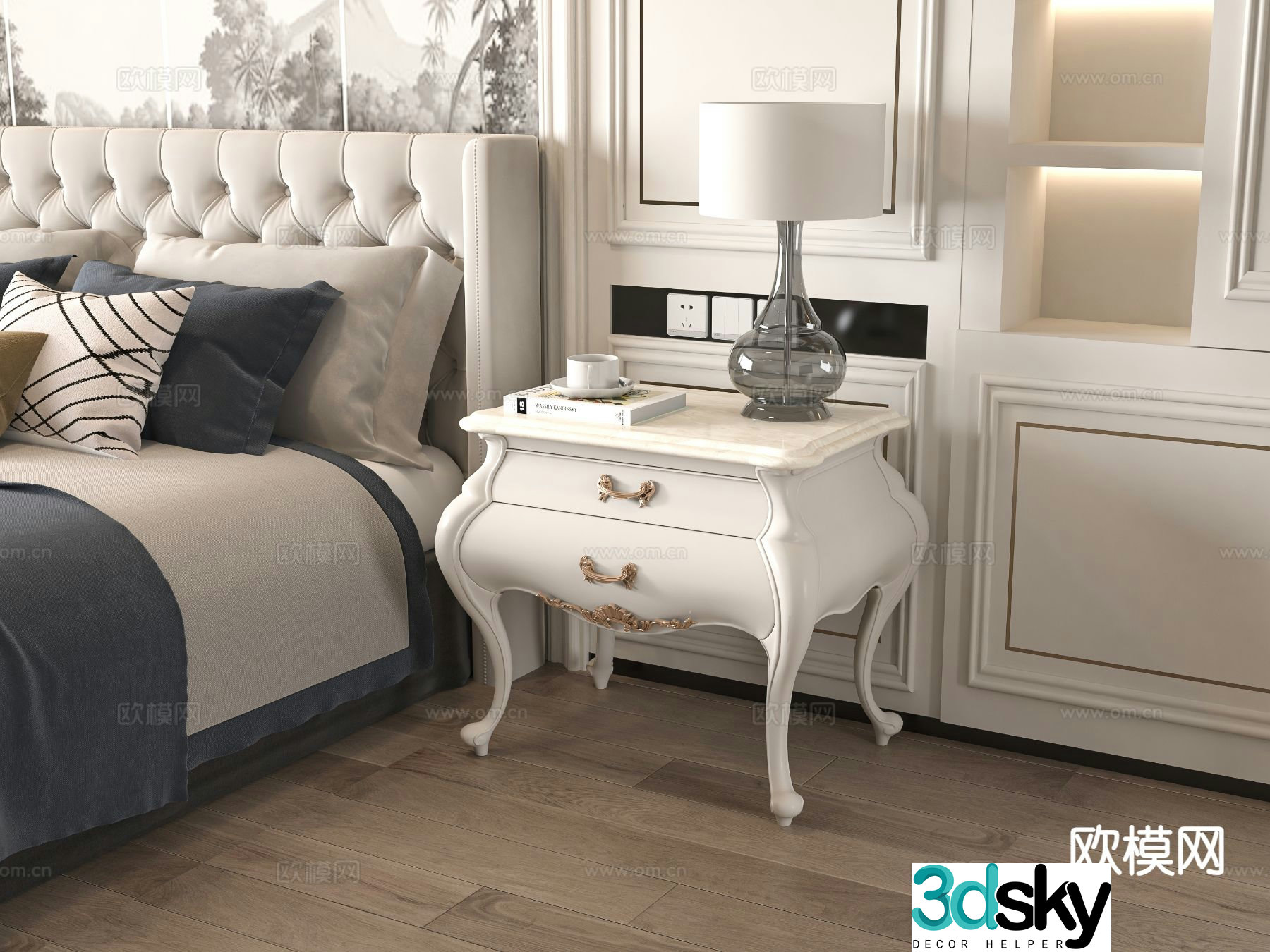 European style bedside table 3d model