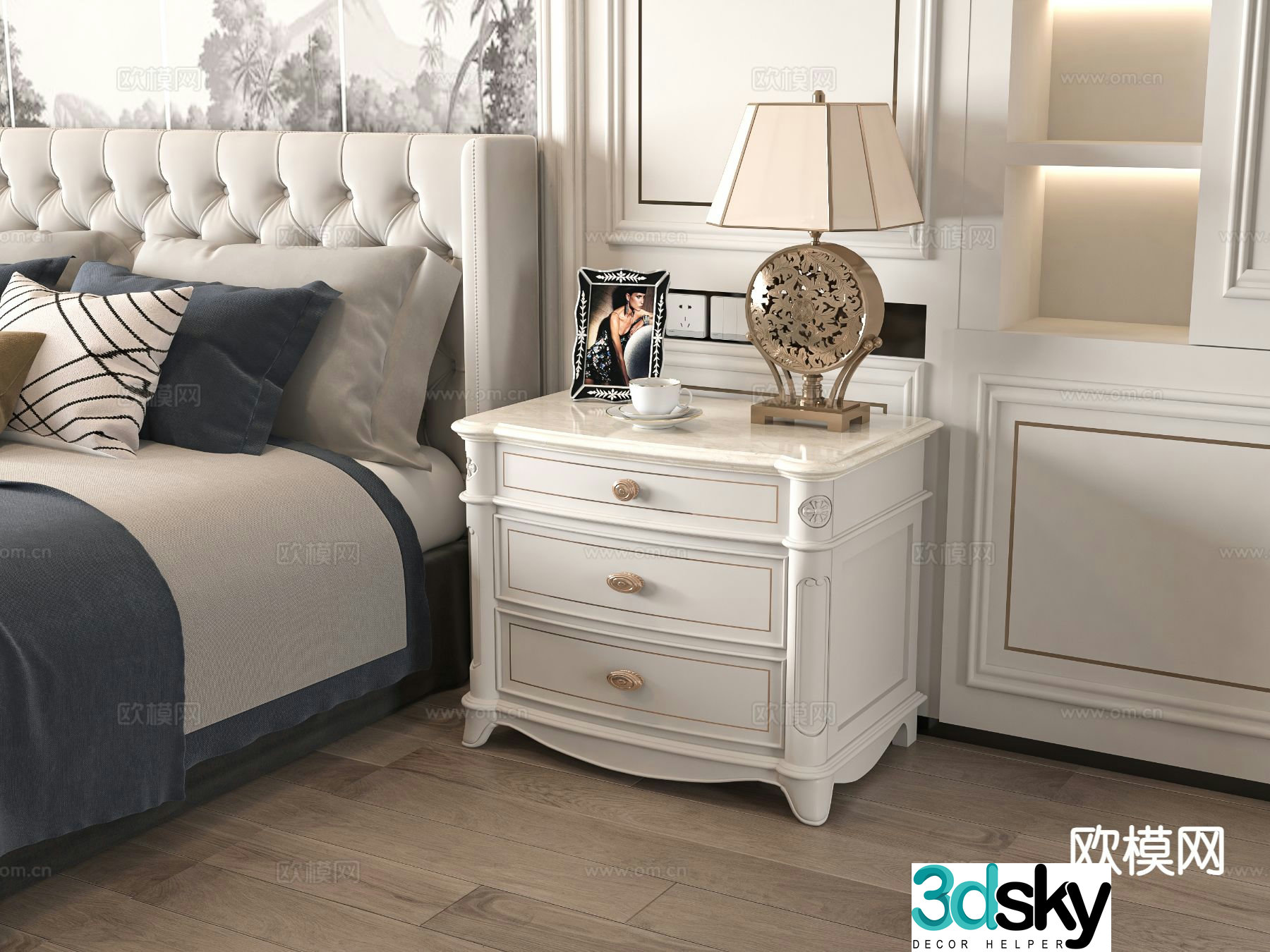 European style bedside table 3d model