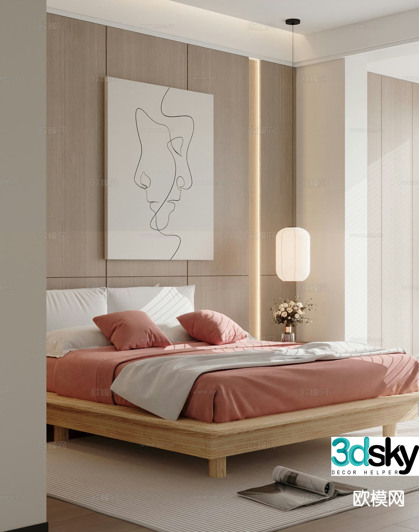Modern double bed 3d model