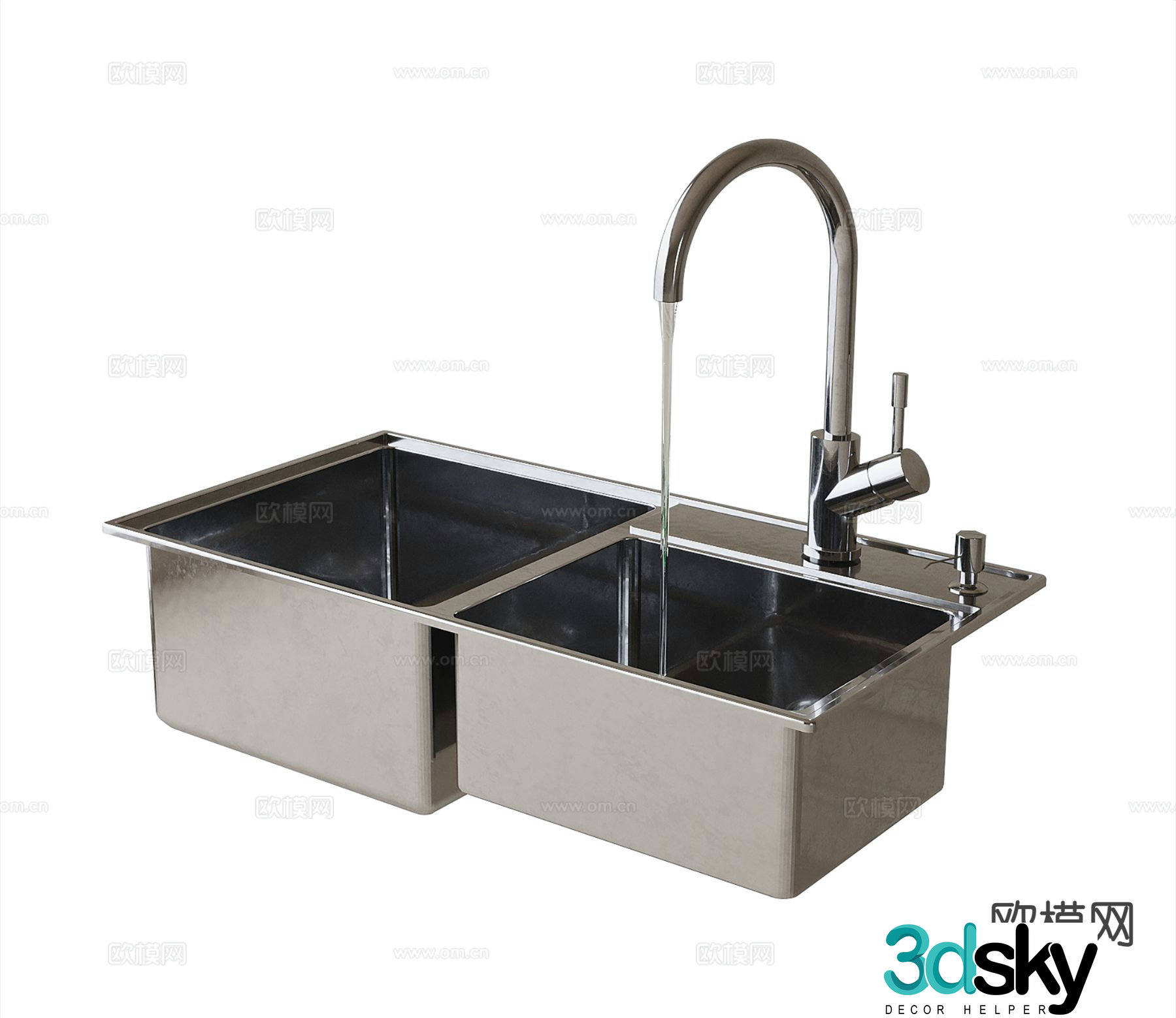 Kitchen sink single tank stainless steel wash basin 3D model
