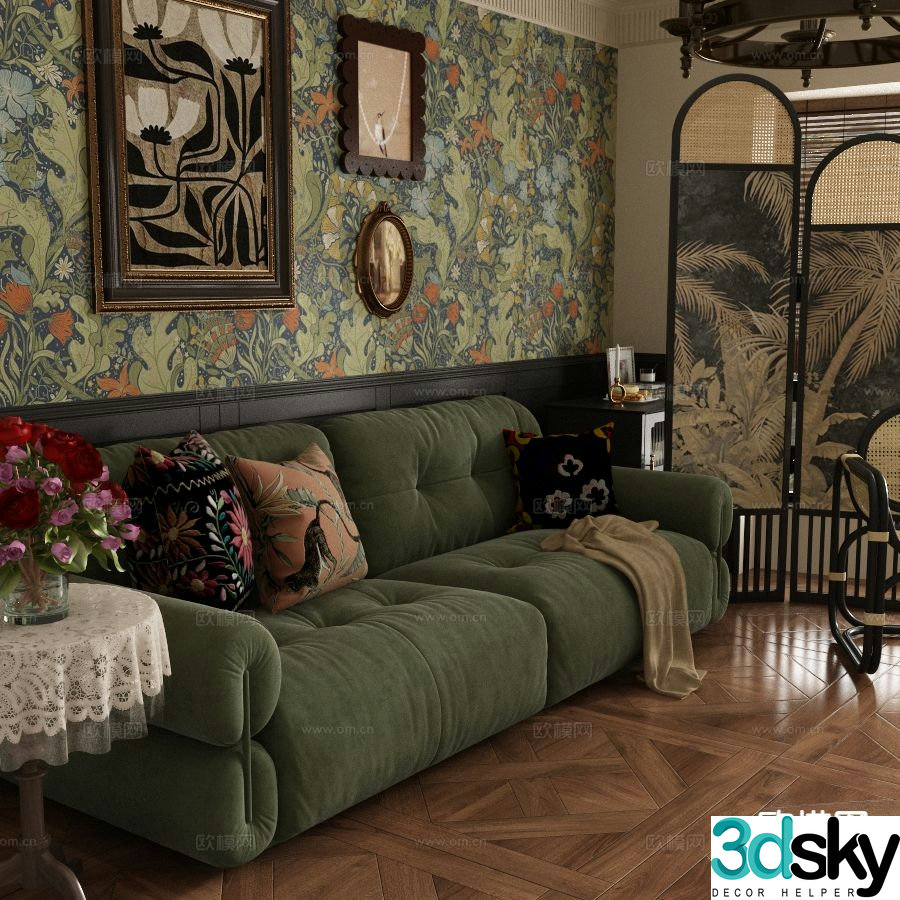 American retro sofa double sofa 3d model