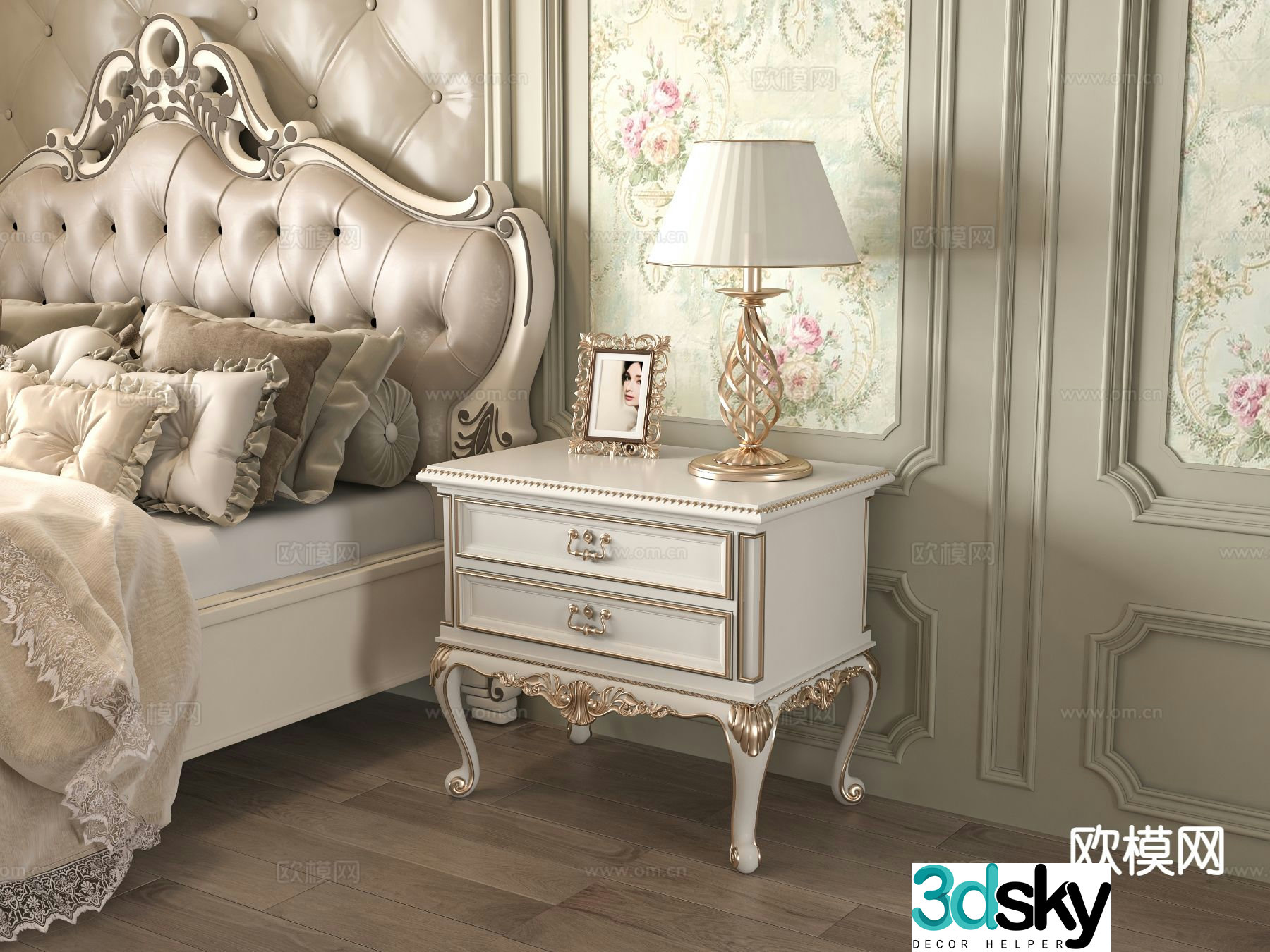French bedside table 3d model