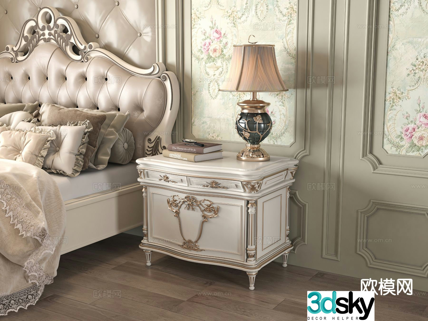 European style bedside table 3d model