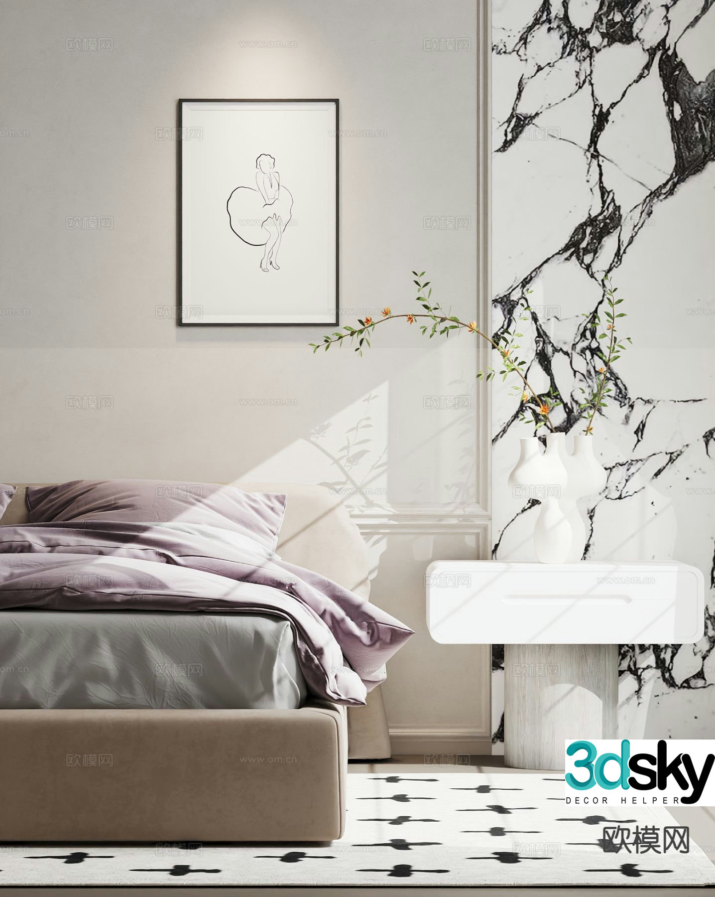 Modern double bed 3d model