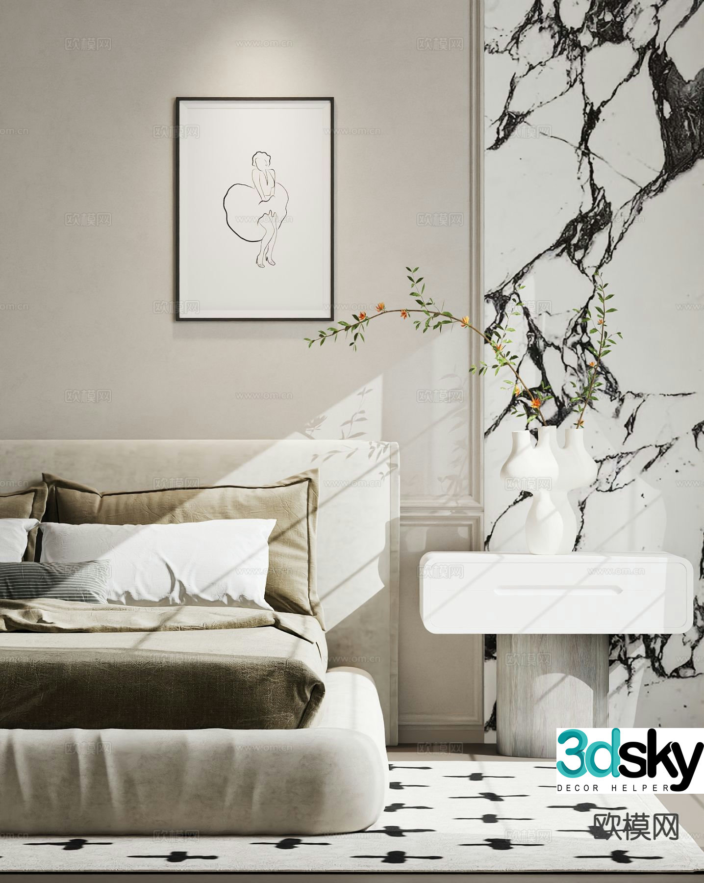Modern double bed 3d model