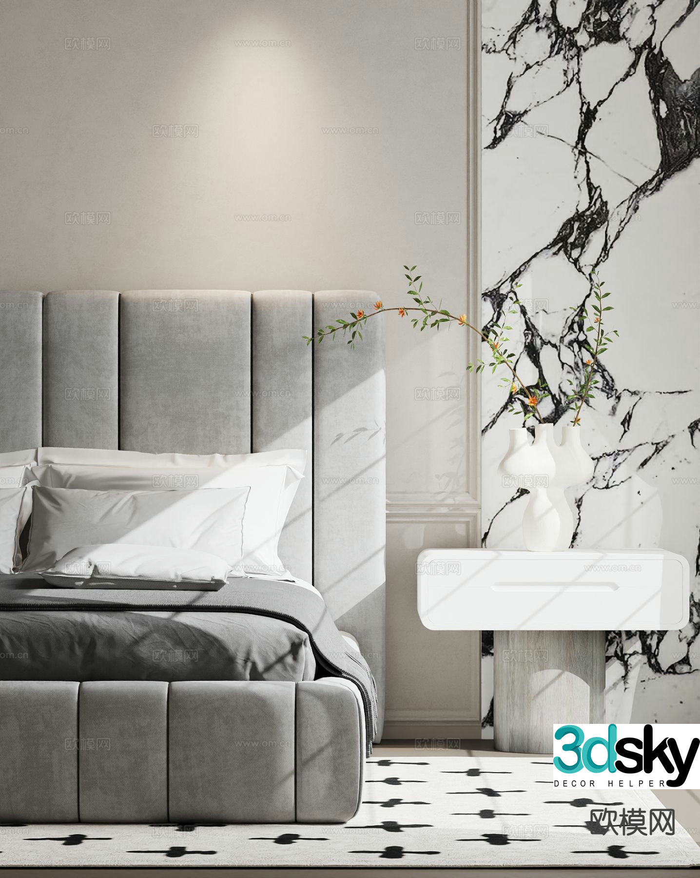 Modern double bed 3d model