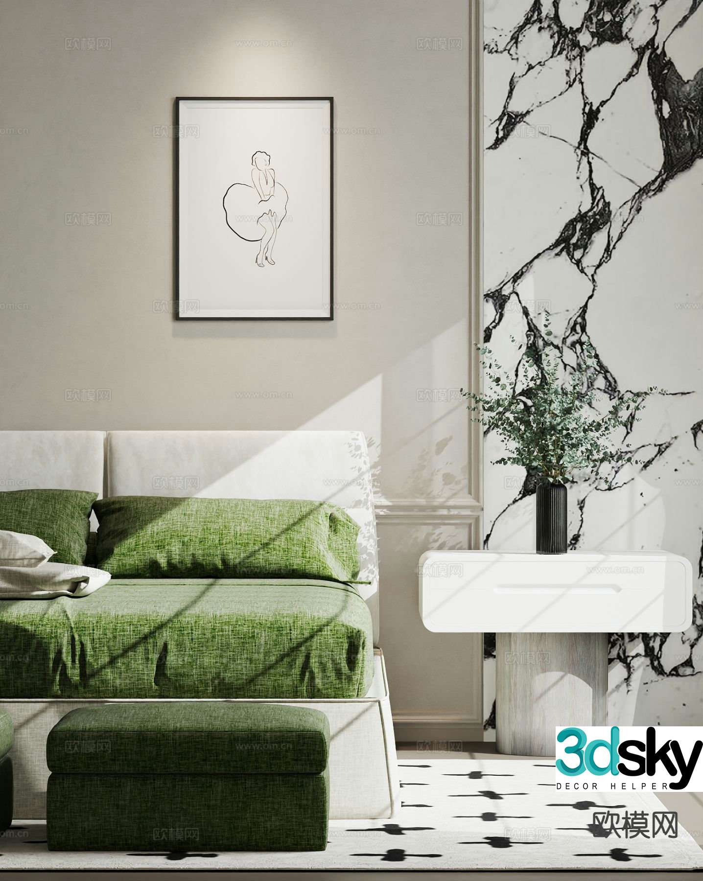 Modern double bed 3d model