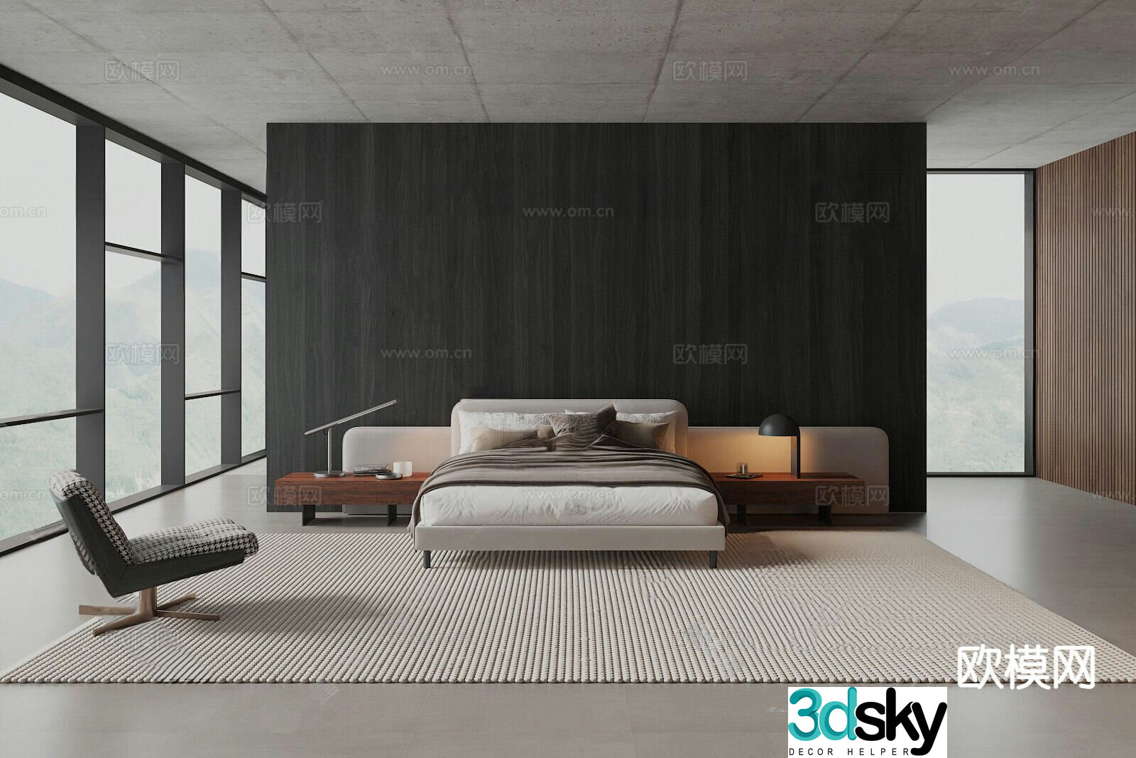 Modern double bed 3d model