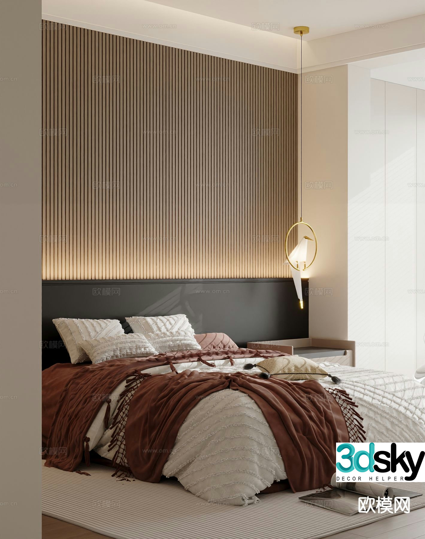 Modern double bed 3d model