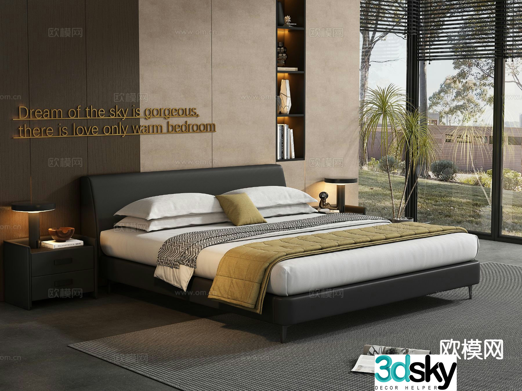 Modern double bed 3d model