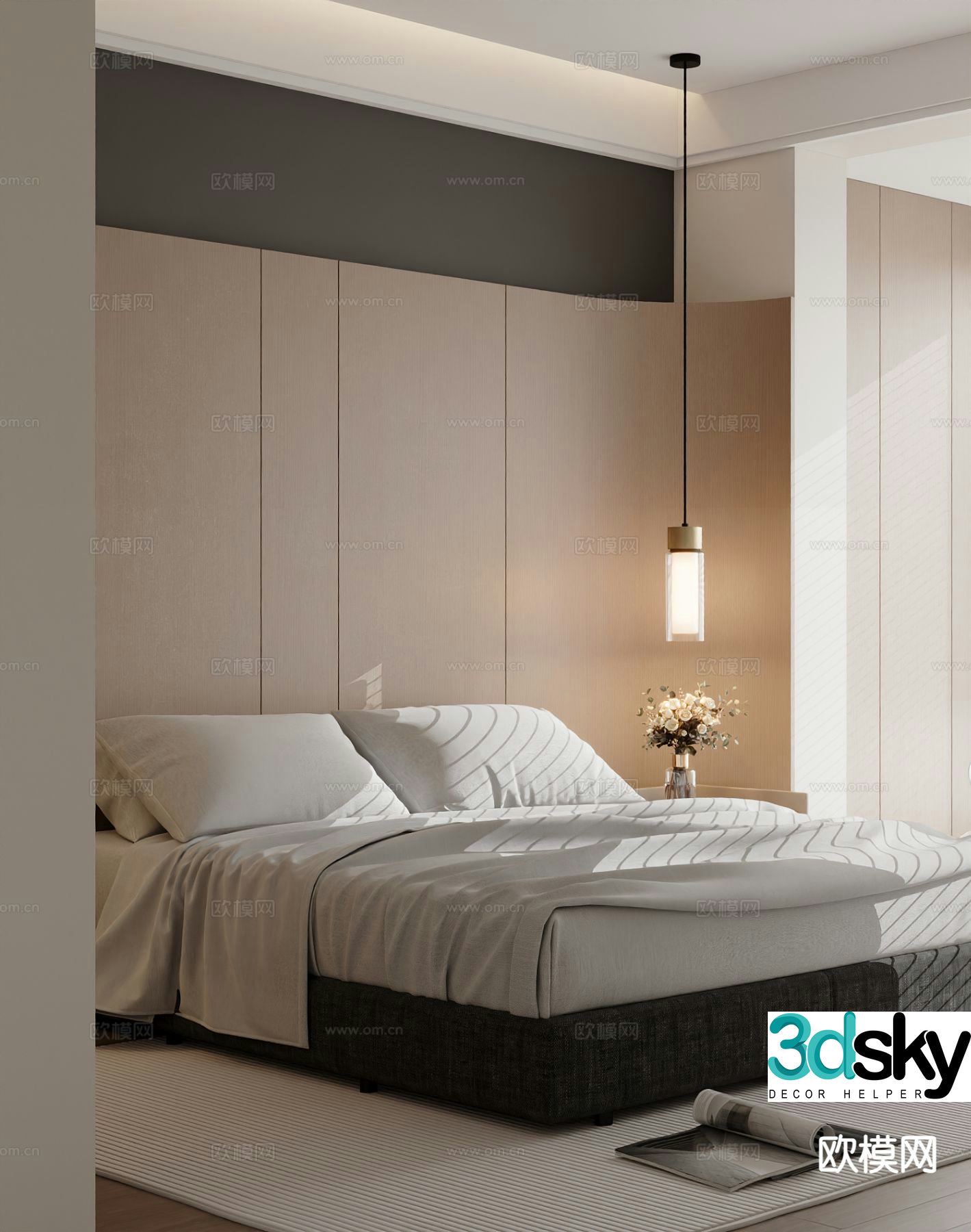 Modern double bed 3d model