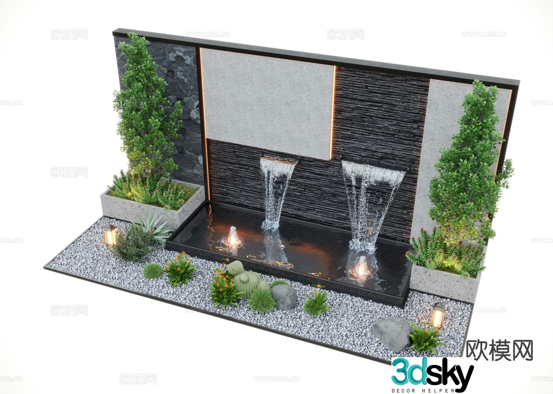 Modern water feature wall flowing water feature wall 3d model