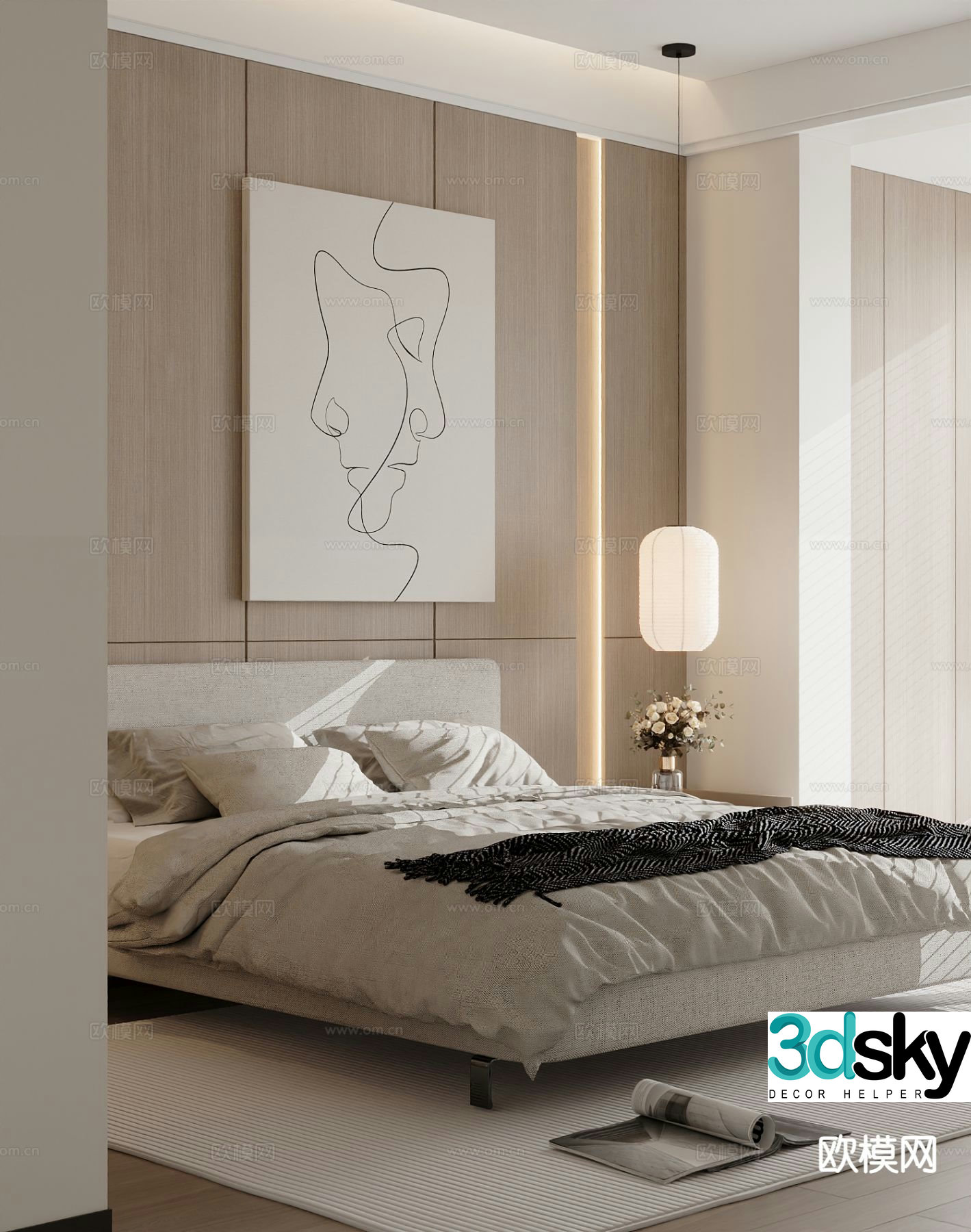 Modern double bed 3d model