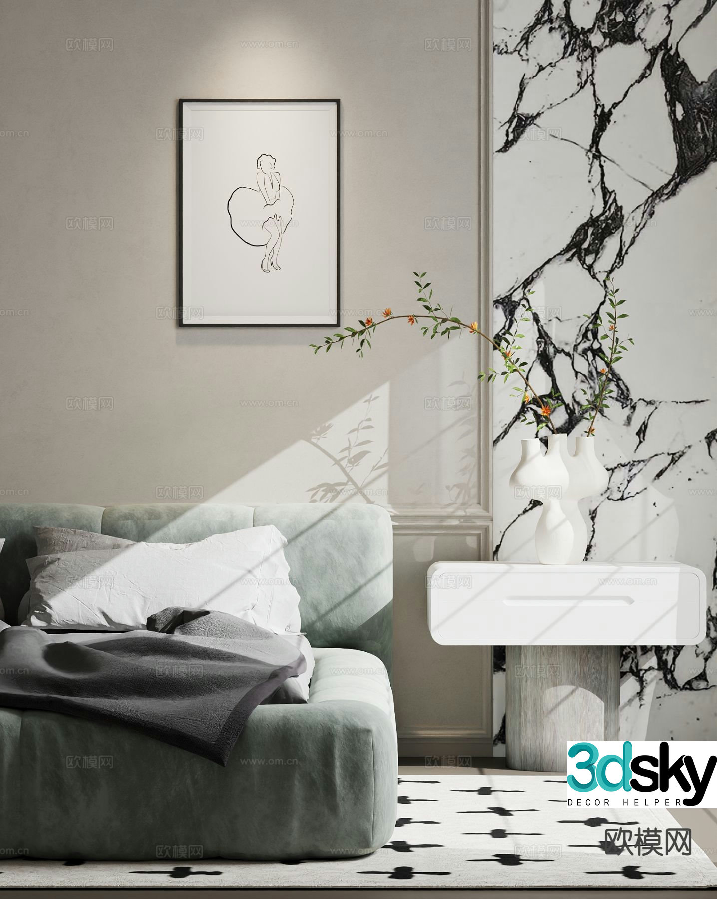 Modern double bed 3d model