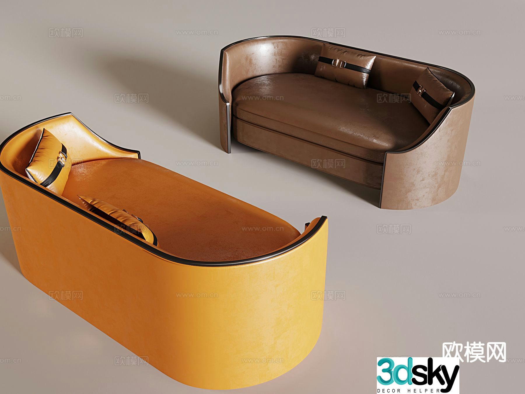 Light luxury style booth sofa 3D model