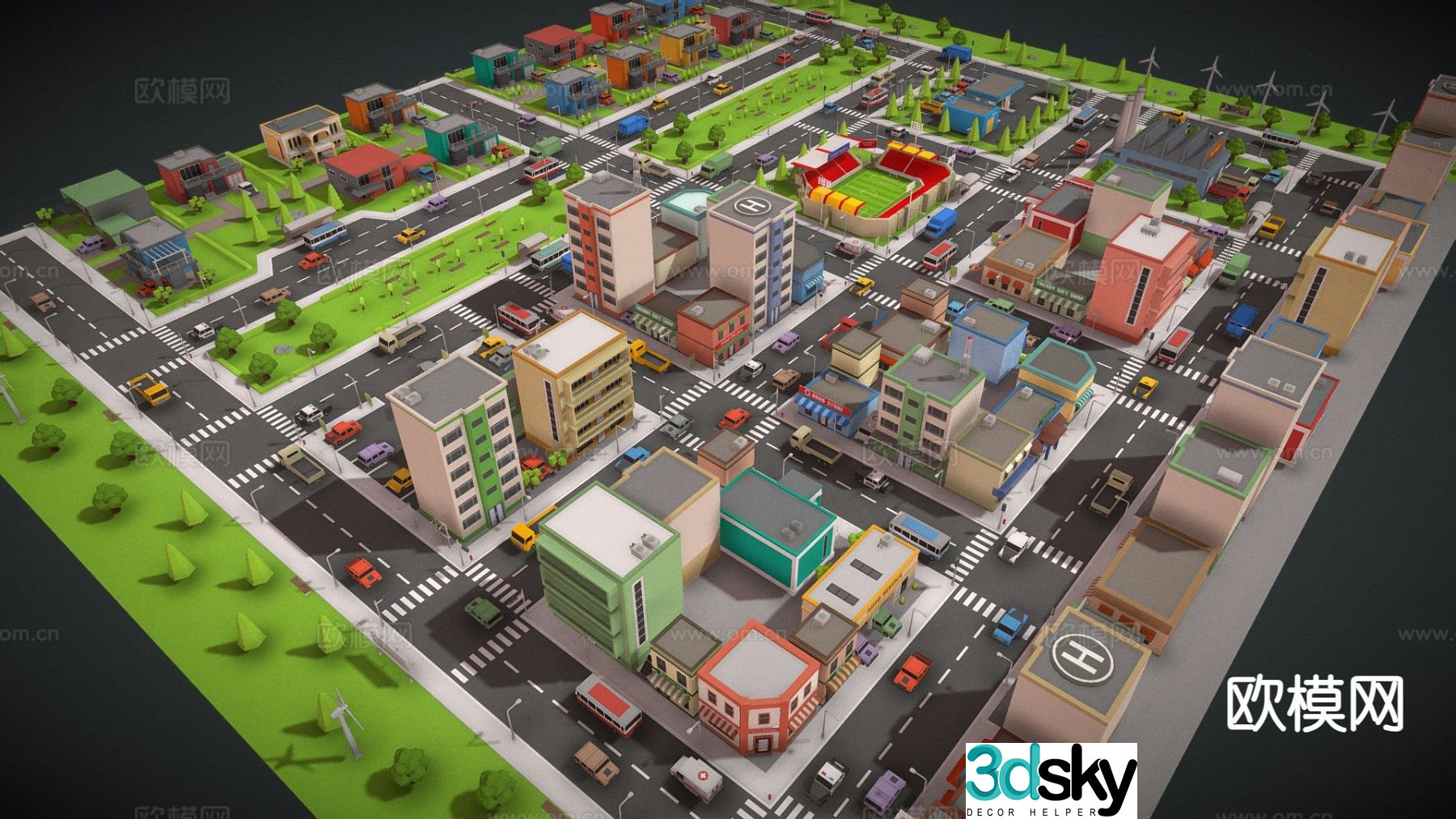 Game scene cartoon city town 3d model