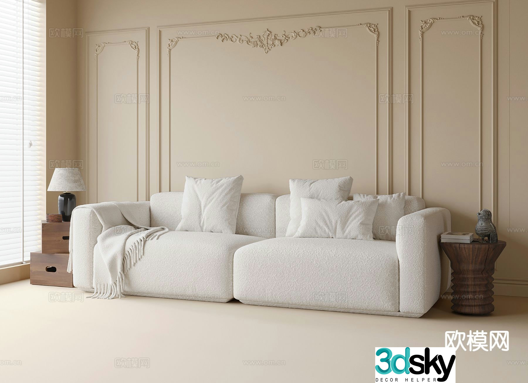 Modern double sofa teddy velvet sofa 3d model