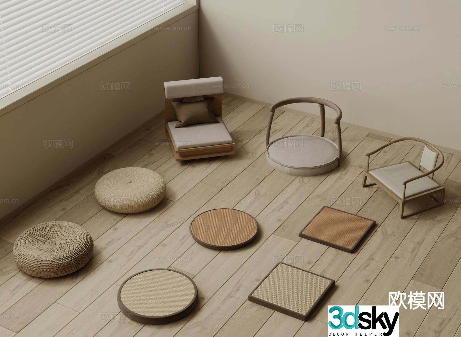 New Chinese futon tea chair tea stool 3d model