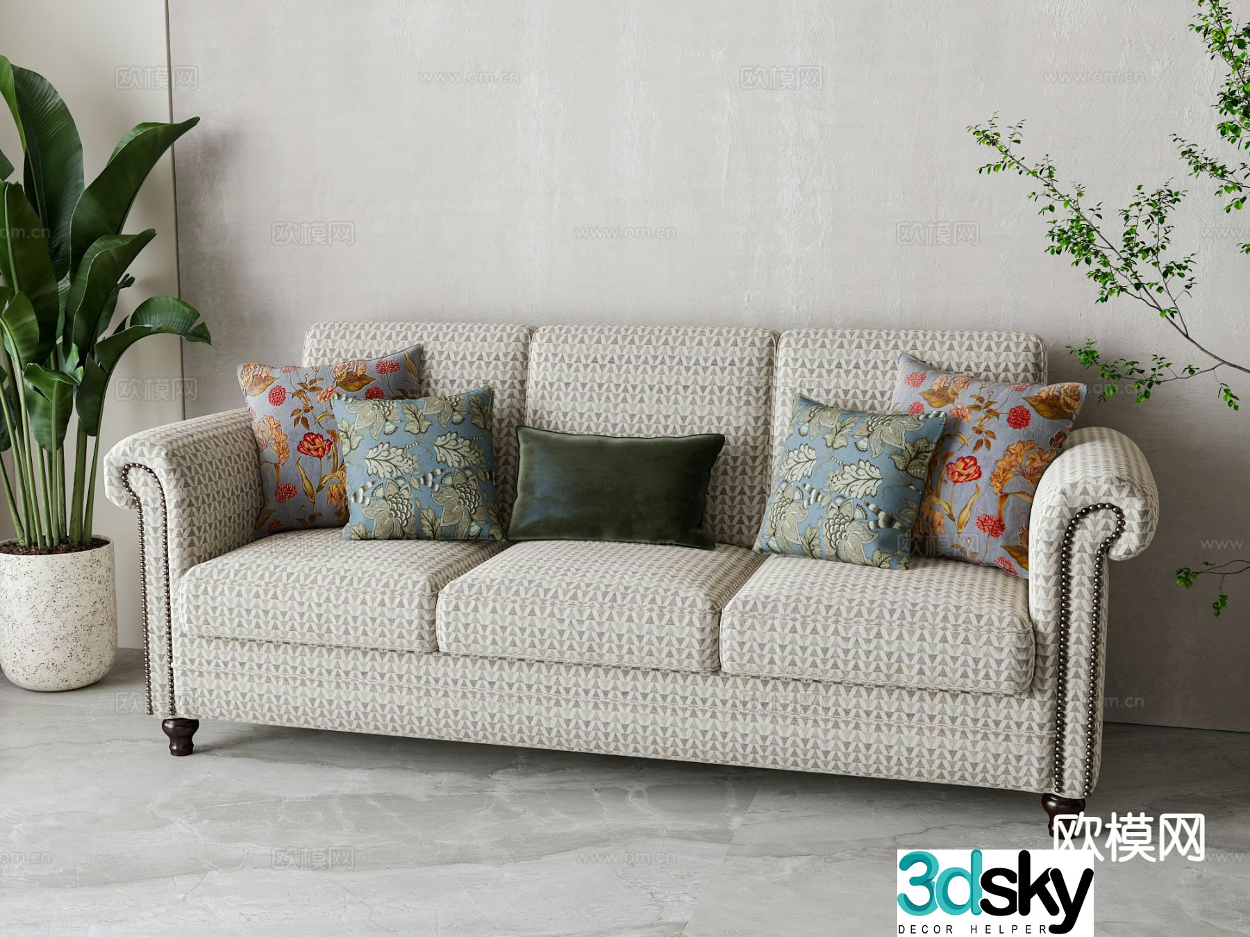 American sofa three-person sofa 3d model