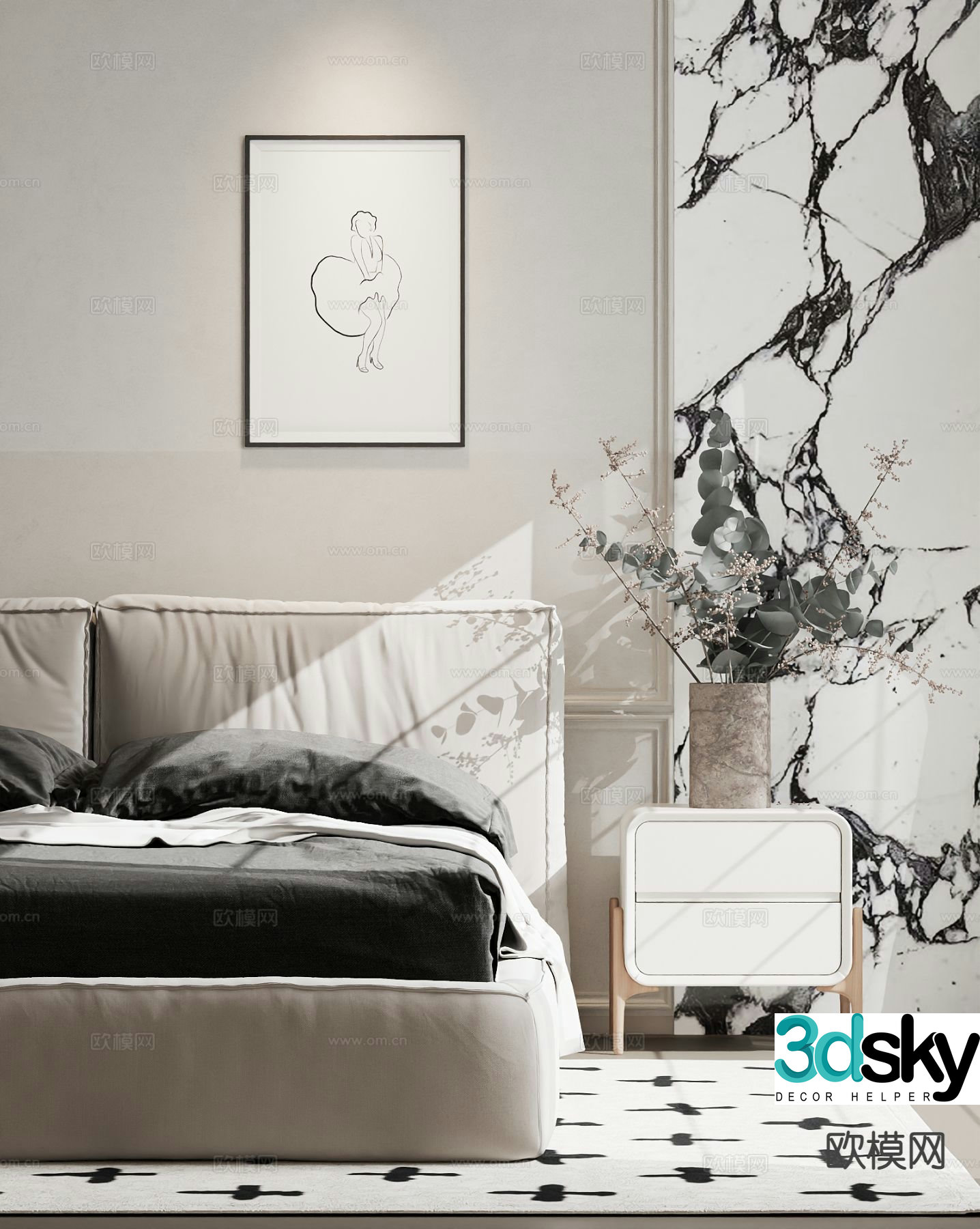 Modern double bed 3d model