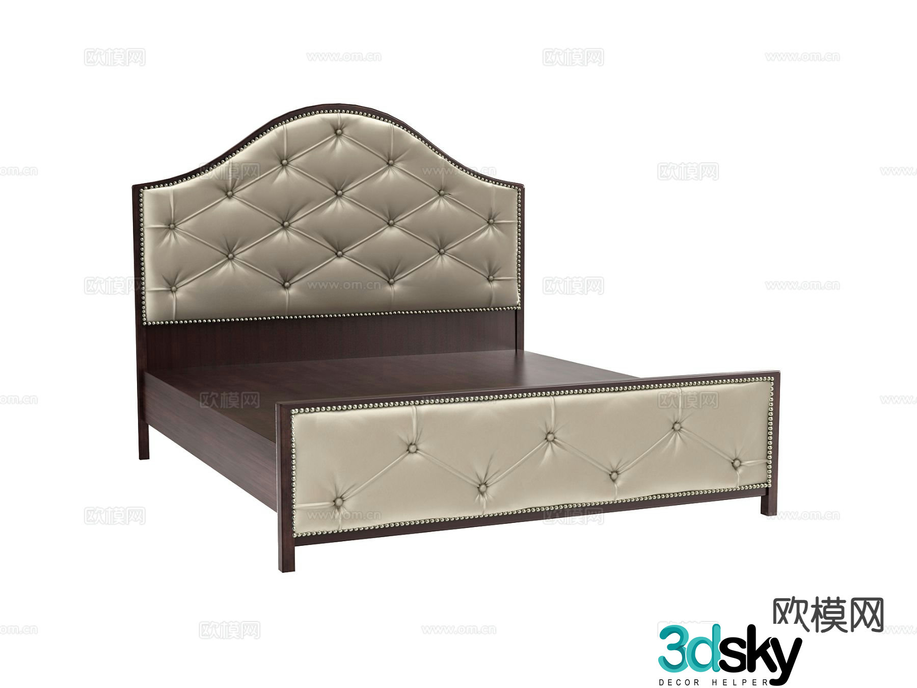 American double bed bed board 3d model